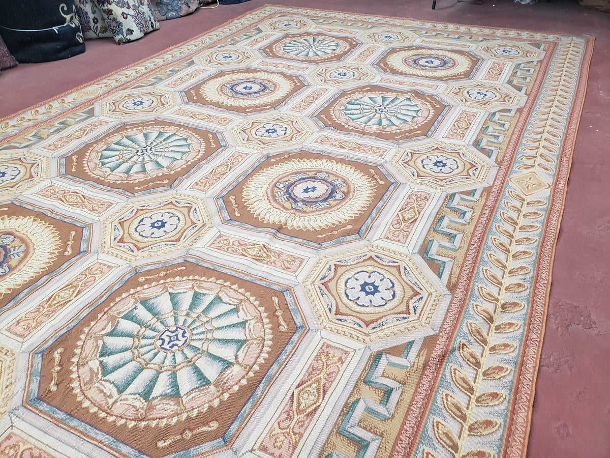 New Chinese Needlepoint Rug 8x14 - 9x14, French European Panel Design, Elegant Dining Room Rug, Flatweave Hand Woven Carpet, Handmade, Wool - Jewel Rugs, view 12