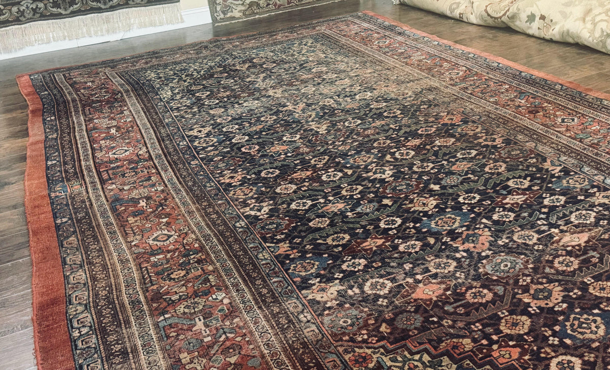 Antique Persian Bidjar Rug 8x15 – Navy Blue, Herati Pattern, Early 20th Century - Jewel Rugs, view 13
