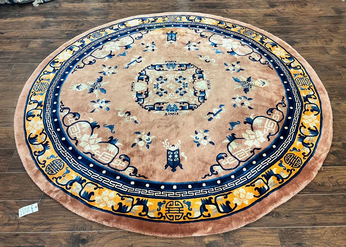 Antique Round Chinese Wool Rug 8x8, Chinese Peking Carpet, Asian Oriental Carpet 8 x 8 ft, Chinese Art Deco Rug, Nichols Rug - Jewel Rugs, view 2