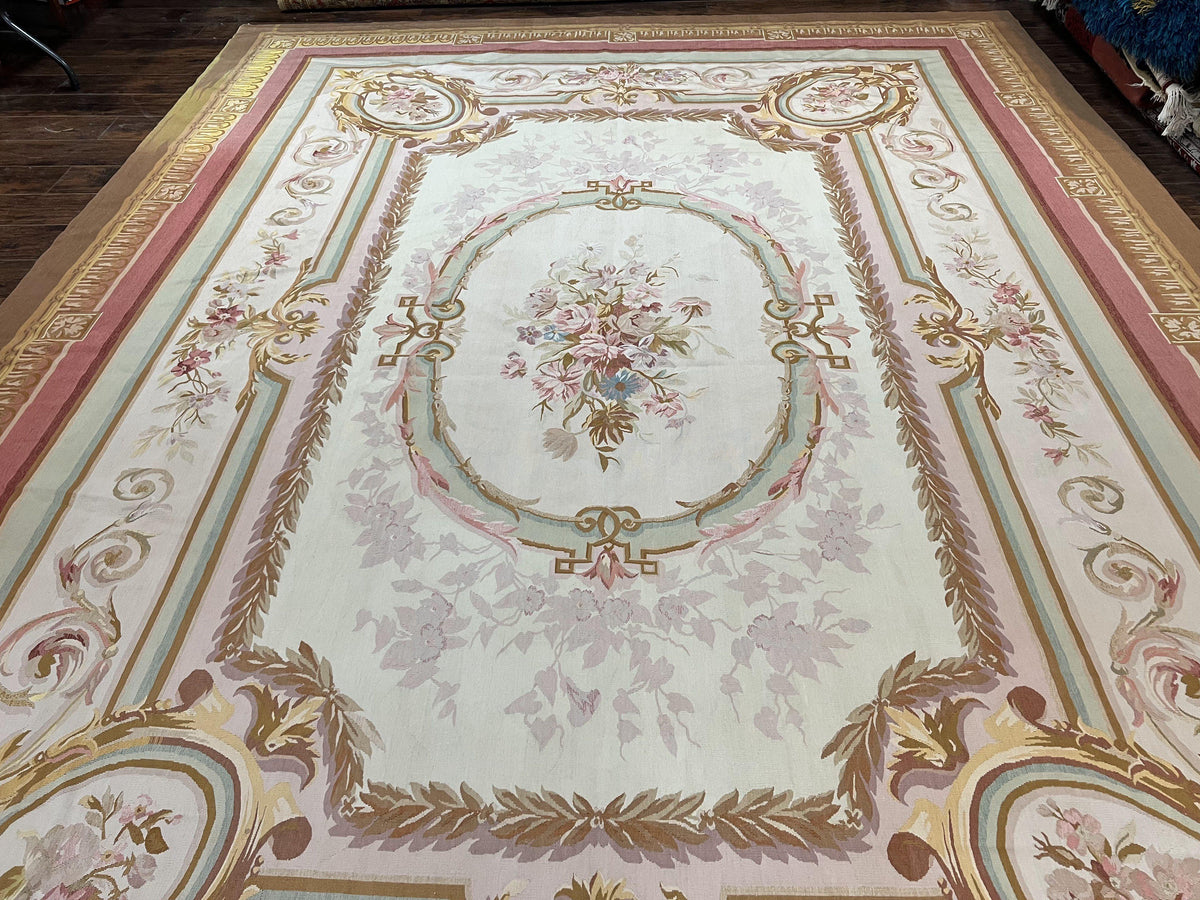Large Aubusson Rug 11x15, Oversized Gallery Palace Size Flatweave Savonnerie Carpet 11 x 15 ft, Wool Handmade Vintage Elegant European - Jewel Rugs, view 12