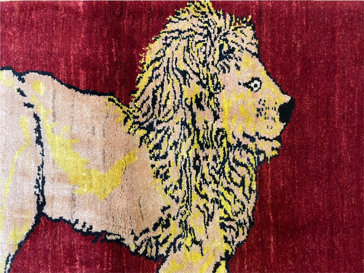 3 X 5 Handmade New Vintage Rug Quality Wool Lion Red Veggy Dyes Hand-Knotted - Jewel Rugs, view 3