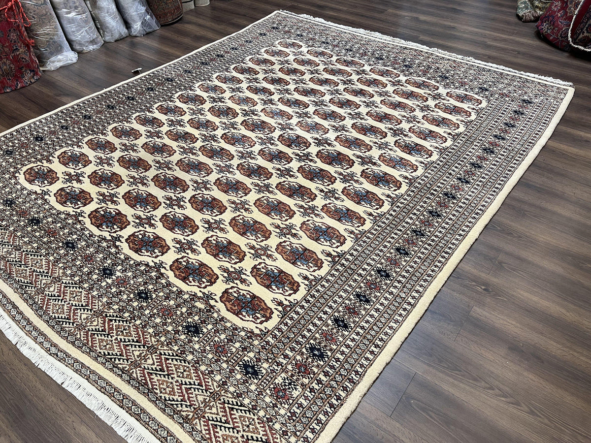 Pakistani Bokhara Rug 8x10, Wool Turkoman Carpet, Ivory/Cream - Jewel Rugs, view 3