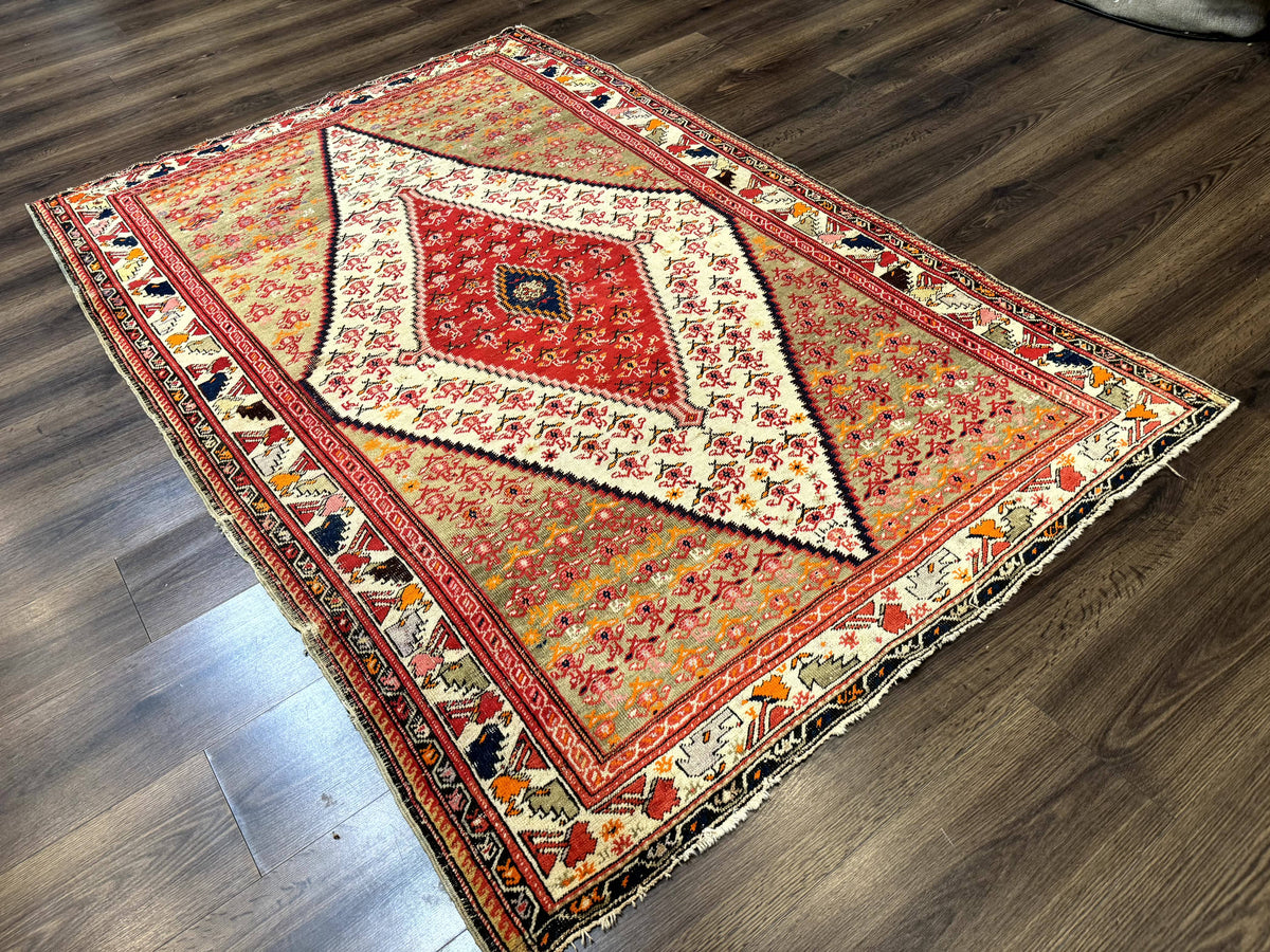 Antique Persian Malayer Rug 4x7, Tribal Senneh Carpet, Geometric, Diamond Design - Jewel Rugs, view 12
