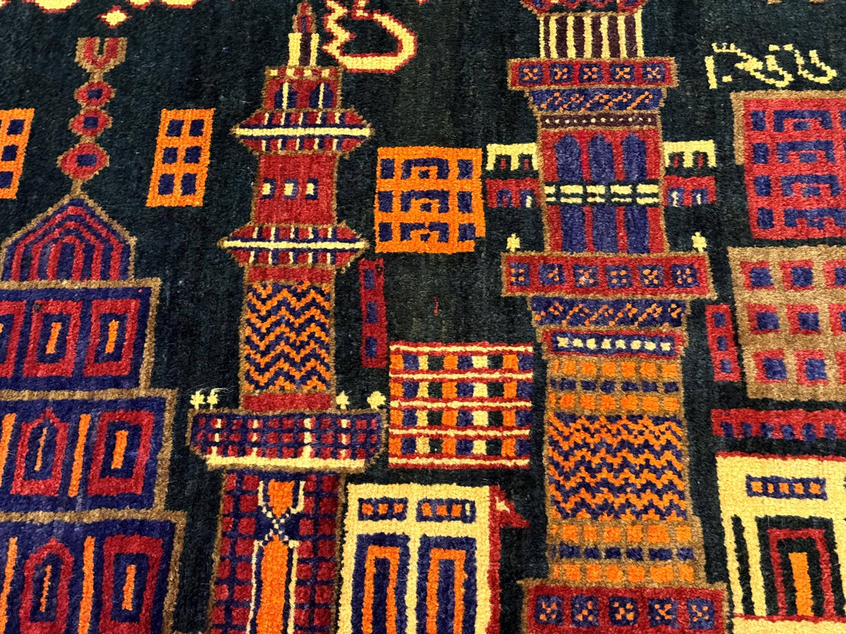 Balouch Rug 3x5, City Pictorial, Afghan Rug - Jewel Rugs, view 4