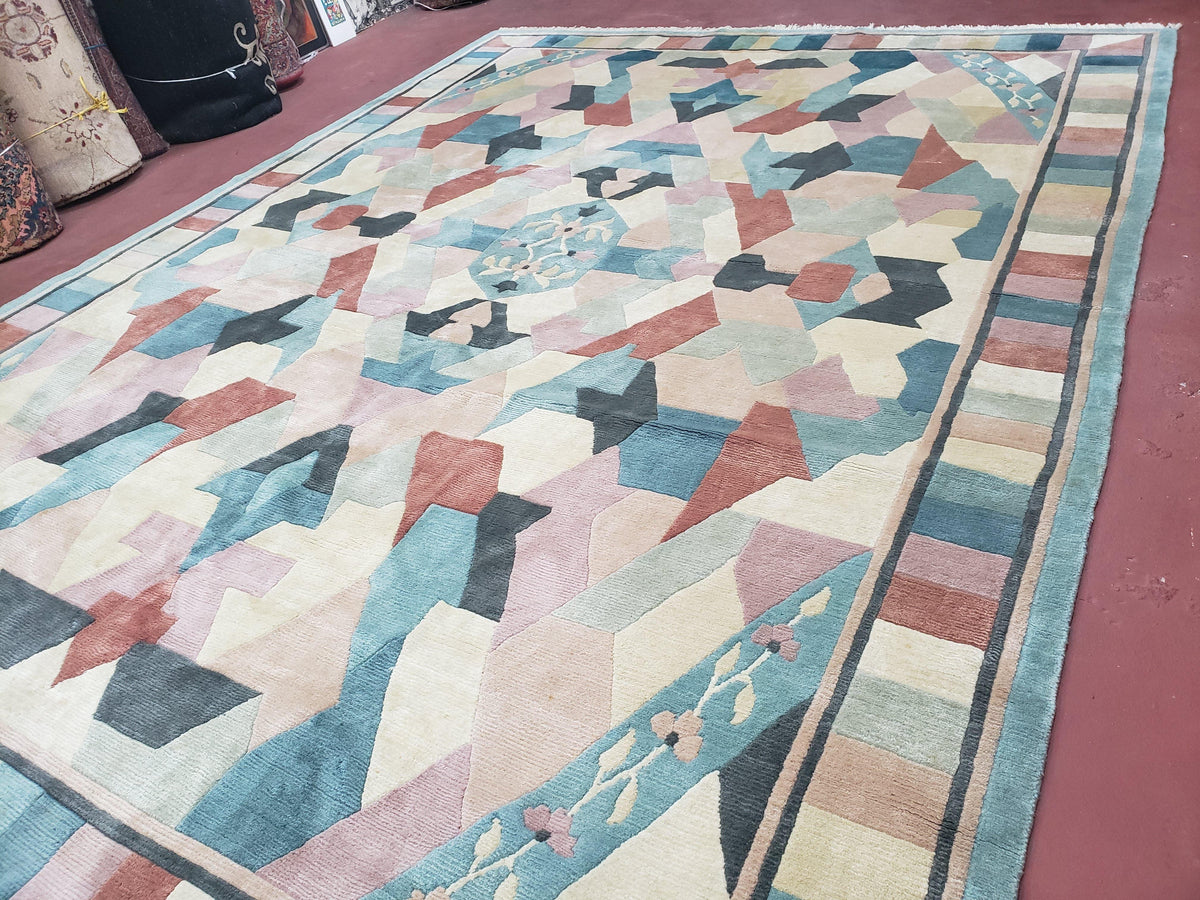 Contemporary Indian Nepalese Area Rug 8x11, Wool Hand-Knotted Modern Multicolor Nepali Abstract Carpet 8 x 11 Soft Playroom Nursery Room Rug - Jewel Rugs, view 3