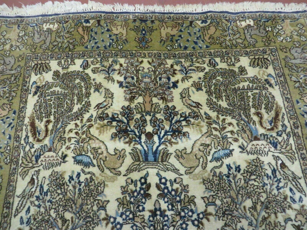 4' X 6 Handmade India Oriental Fine Pictorial Tree Of Life Wool Silk Rug Wow - Jewel Rugs, view 4