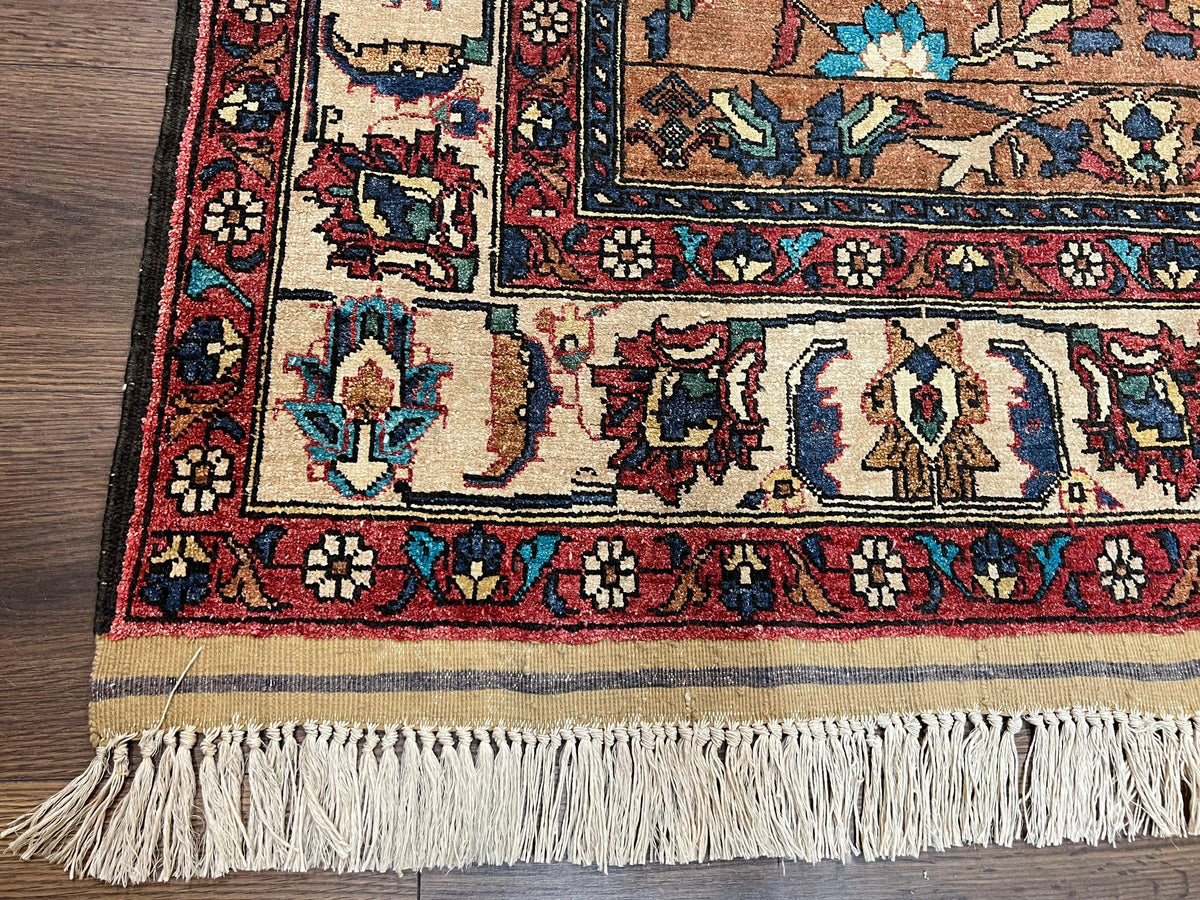 Unique Afghan Silk Rug 4x6, Hunting Pattern Animal Motifs, Light Brown and Cream, Persian Handwritten Poetry, Fine 1940s Oriental Carpet Wow - Jewel Rugs, view 10