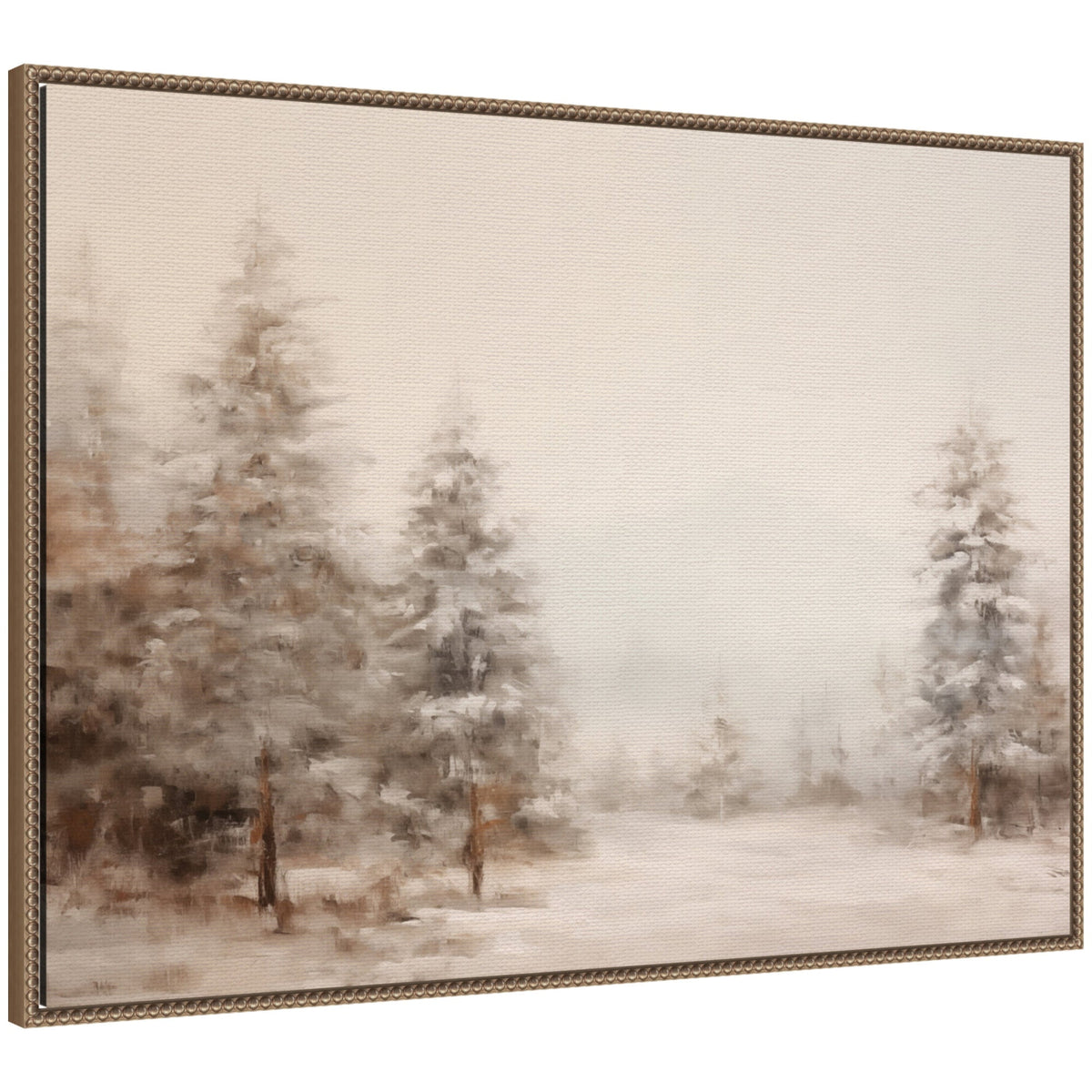 Sylvie Beaded Warm Neutral Winter Forest Landscape Framed Canvas by The Creative Bunch Studio