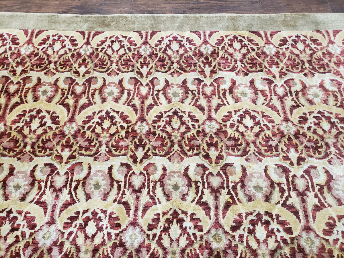 Contemporary Indian Nepalese Room Sized Rug 9 x 11.6, Wool Hand-Knotted Dark Red & Beige Soft Carpet, 9 x 12 Masterloom Living Room Rug - Jewel Rugs, view 3