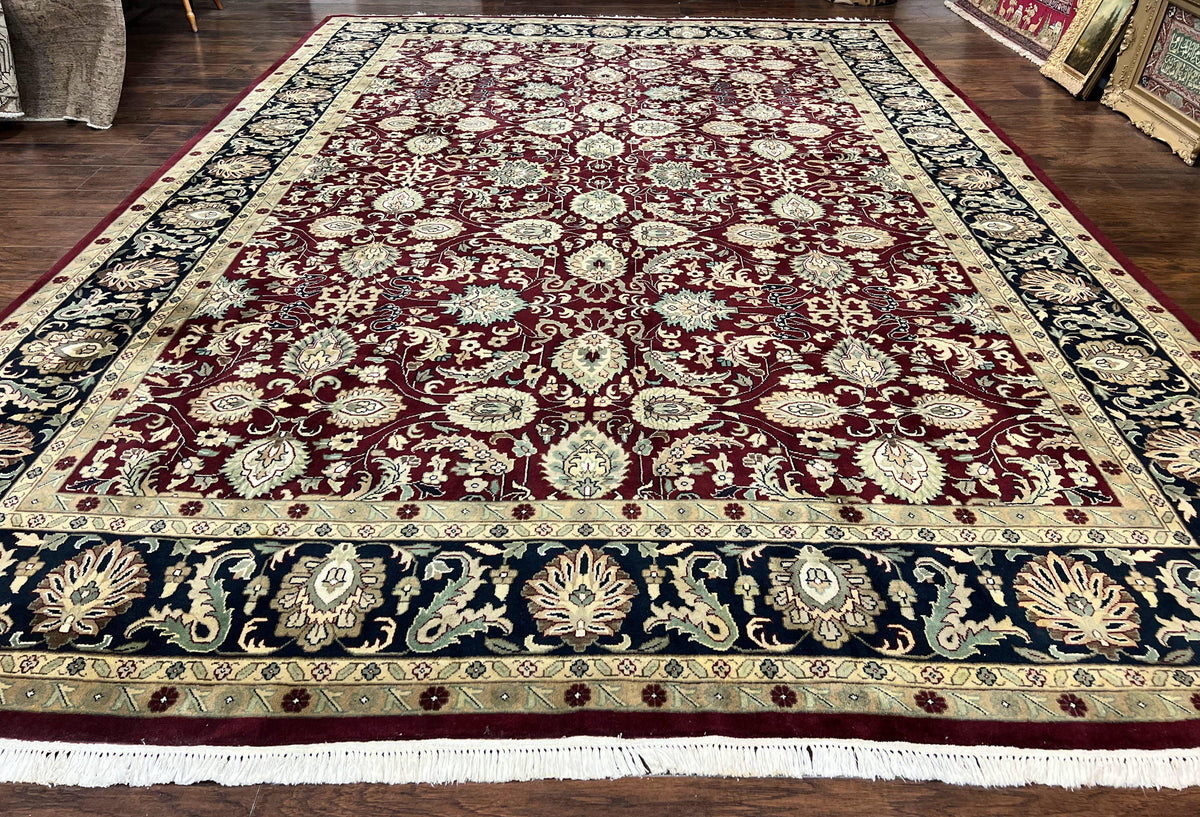 Indo Persian Rug 10x14, Floral Allover, Maroon, Handmade Hand Knotted VIntage Wool Rug, Large Oriental Carpet - Jewel Rugs, view 2