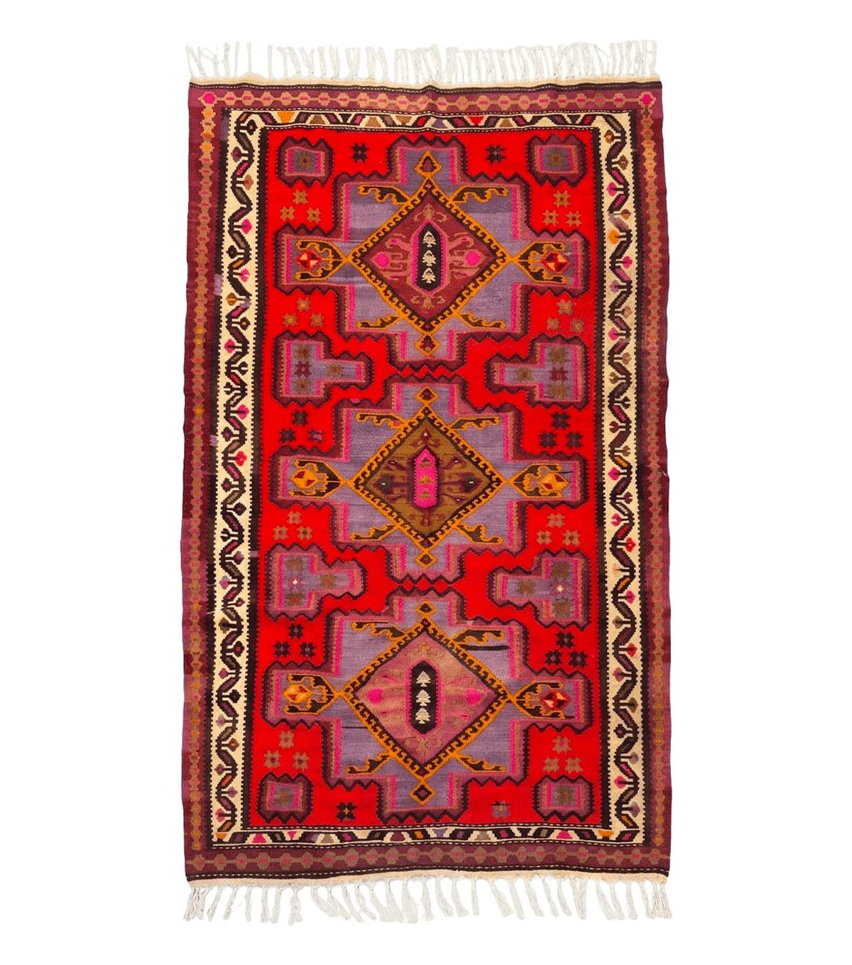 Persian Kurdish Zarand Kilim Rug 5x9, Red, Geometric Medallions, Wide Runner - Jewel Rugs