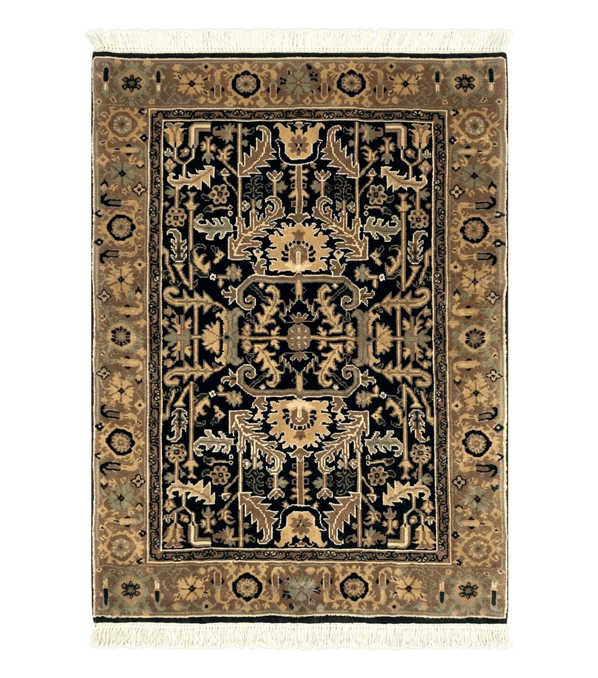 Heriz Rug 3.6 x 5, Handmade Vintage Wool Carpet, Couristan Carpet, Persian Design, Black - Jewel Rugs