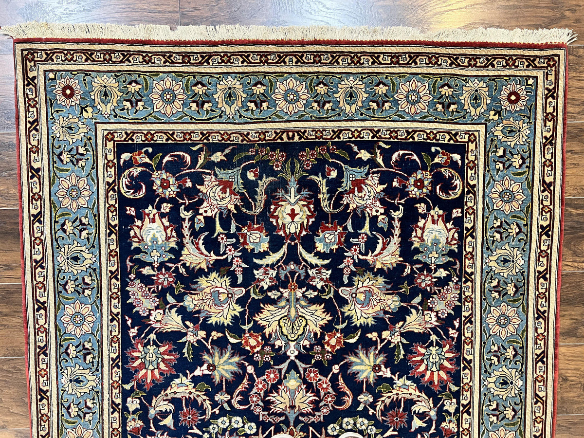 Blue Persian Qum Rug 5x7, Very Fine and Wonderful Authentic Persian Carpet, Wool Hand Knotted Vintage Semi Antique Oriental Rug, Floral, Ghom Qom Rug - Jewel Rugs, view 3