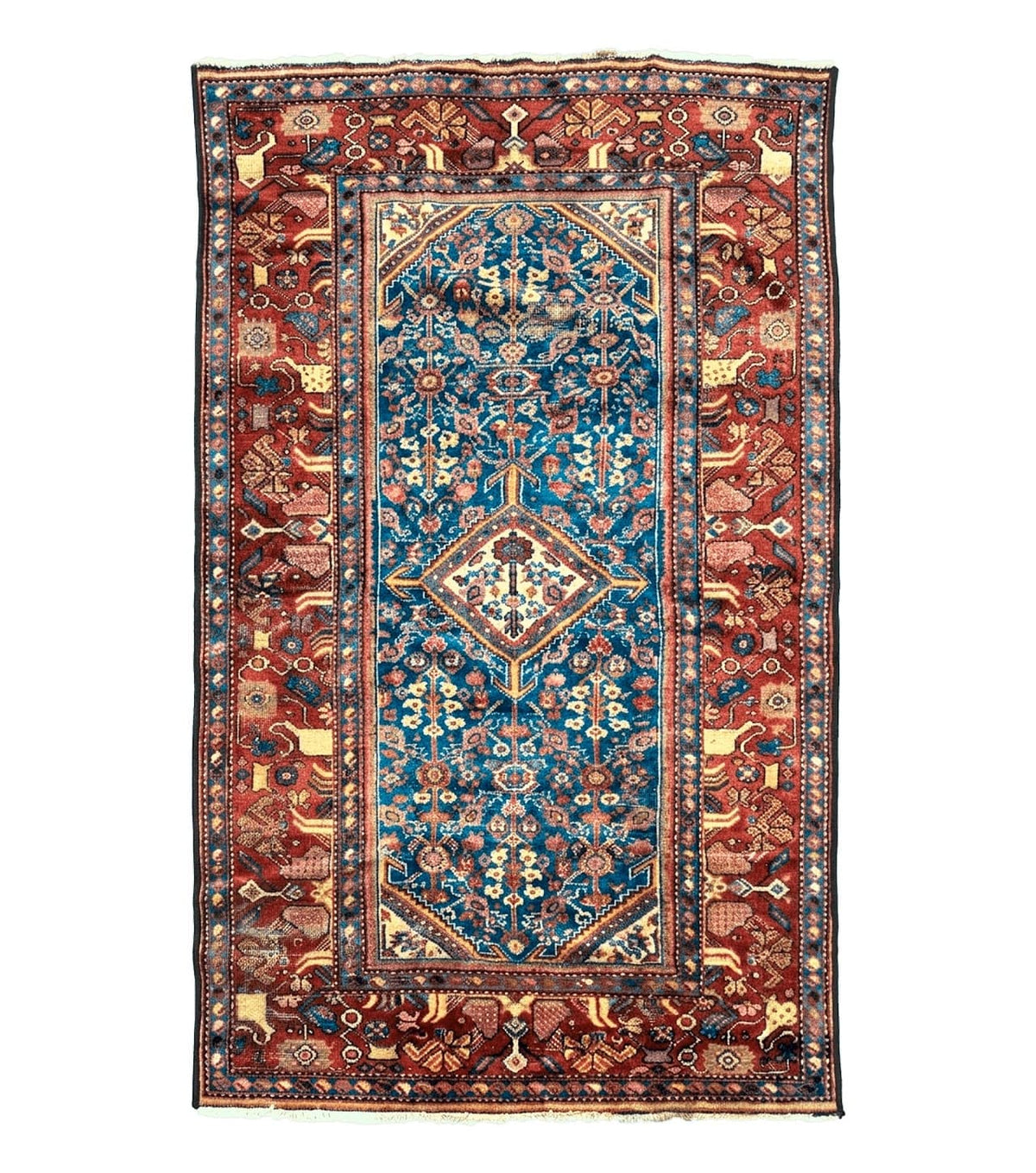 Antique Persian Rug 4x7, Blue and Red Malayer Carpet, Rare - Jewel Rugs