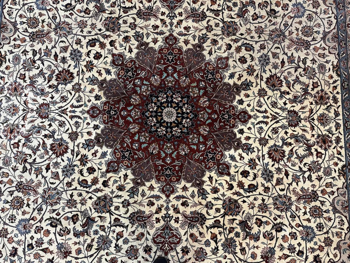 Sino Persian Rug 9x12, Vintage Wool Oriental Carpet, Floral Medallion, Wool Rug, Cream and Maroon - Jewel Rugs, view 4