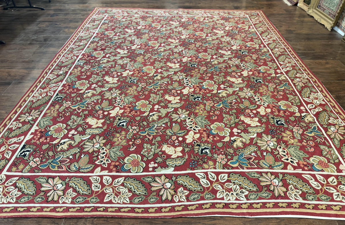 Indian Hand Stitched Rug 8x10, Large Vintage Floral Handmade Carpet, Dark Red Multicolor - Jewel Rugs, view 2