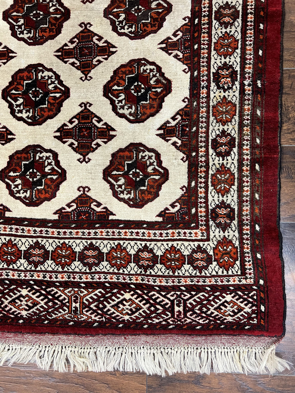 Persian Turkoman Rug 7x8, Almost Square Rare, Hand Knotted, Yamud, Bohemian Rug, Handmade Tribal Rug, Cream Red, Handmade Oriental Carpet - Jewel Rugs, view 10