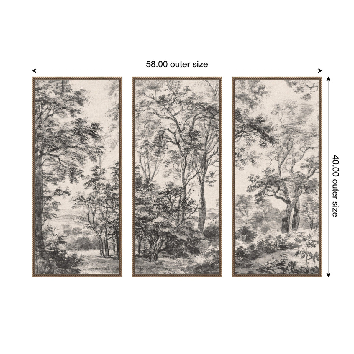 Wooded 1648 Antonie Waterloo Linen Panel 3 Piece Framed Canvas Wall Art Set by Nostalgia Prints