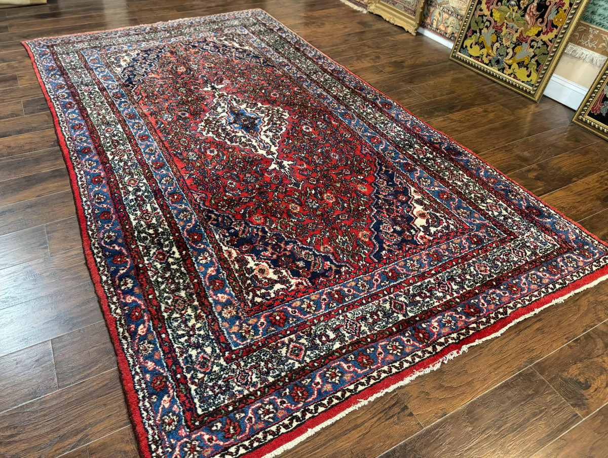 Persian Tribal Rug 6x11, Red Blue Ivory, Antique Persian Carpet, Hamadan Dargazin Carpet - Jewel Rugs, view 12
