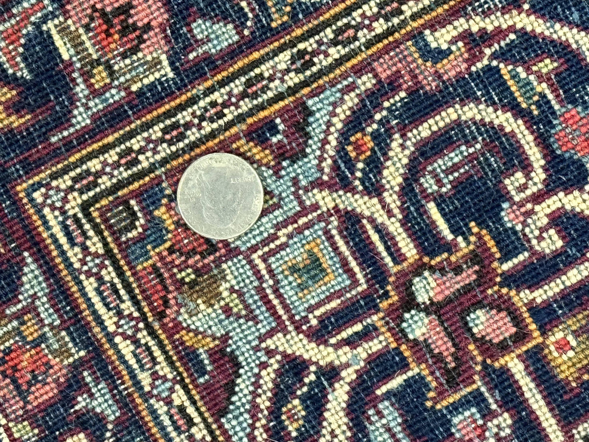 Small Persian Kashan Rug 2x3, Red and Navy Blue, Handmade Vintage Wool Semi Antique Persian Carpet, Semi Open Field - Jewel Rugs, view 8