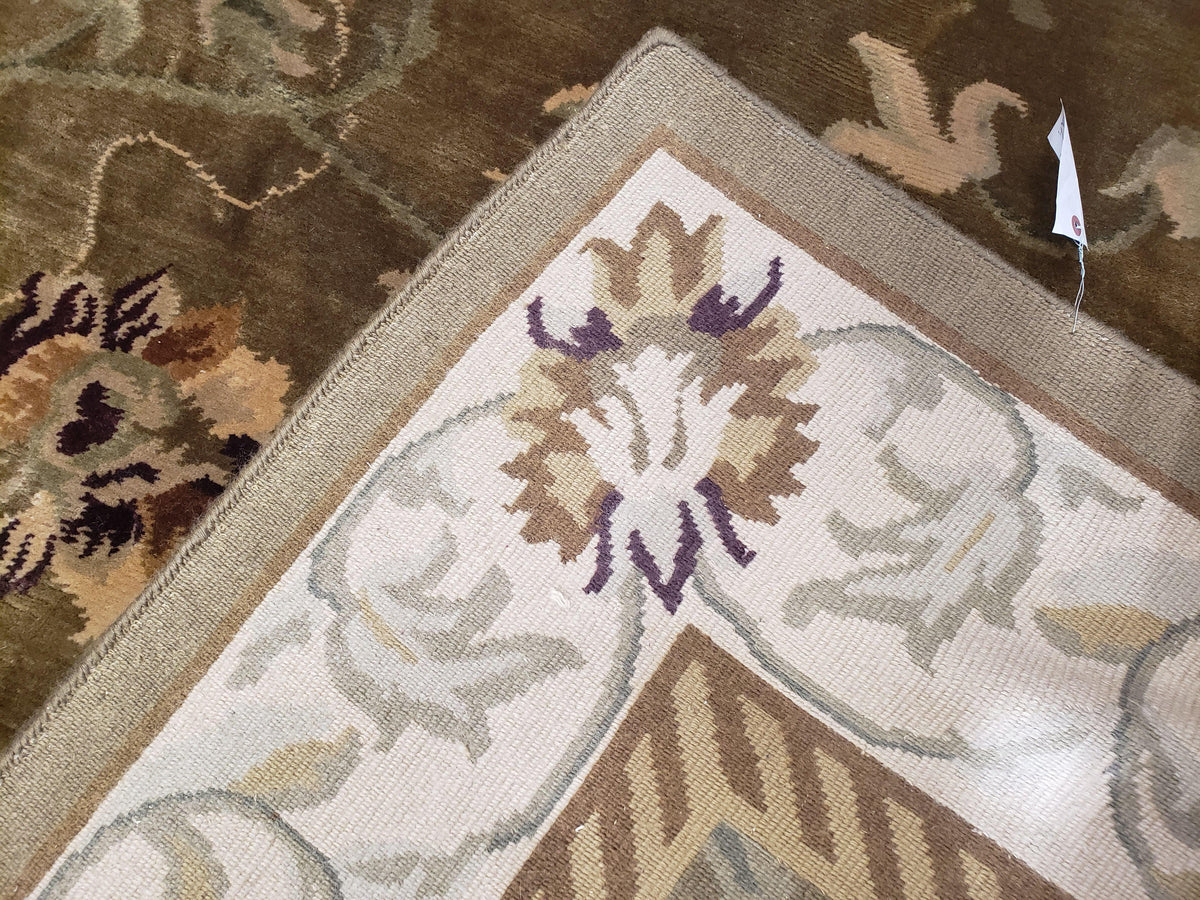 8x10 Tibetan Rug, Green & Beige Floral Rug, Large Handmade Wool Rug - Jewel Rugs, view 10