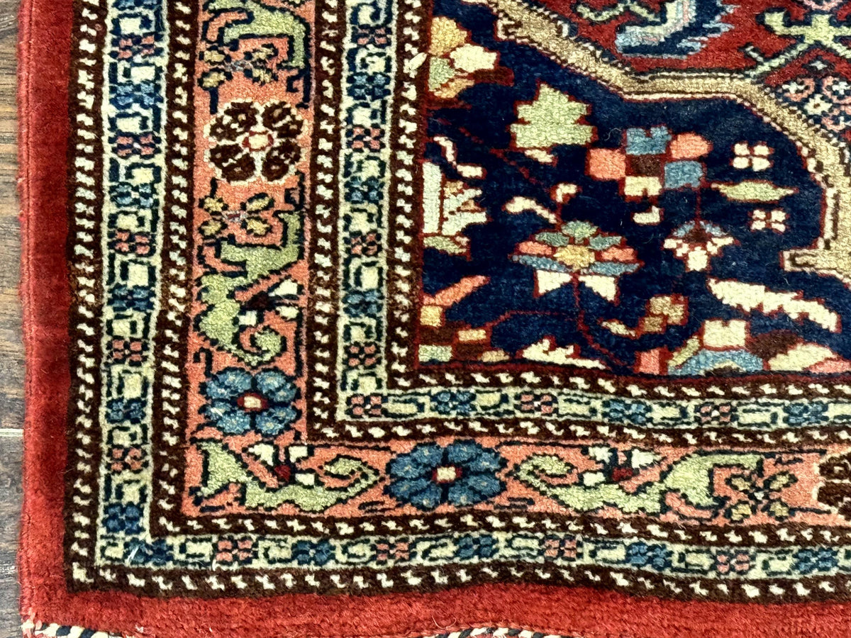 Persian Bidjar Rug 2.7 x 4, Red and Navy Blue, Small Persian Area Rug, Semi Antique - Jewel Rugs, view 9