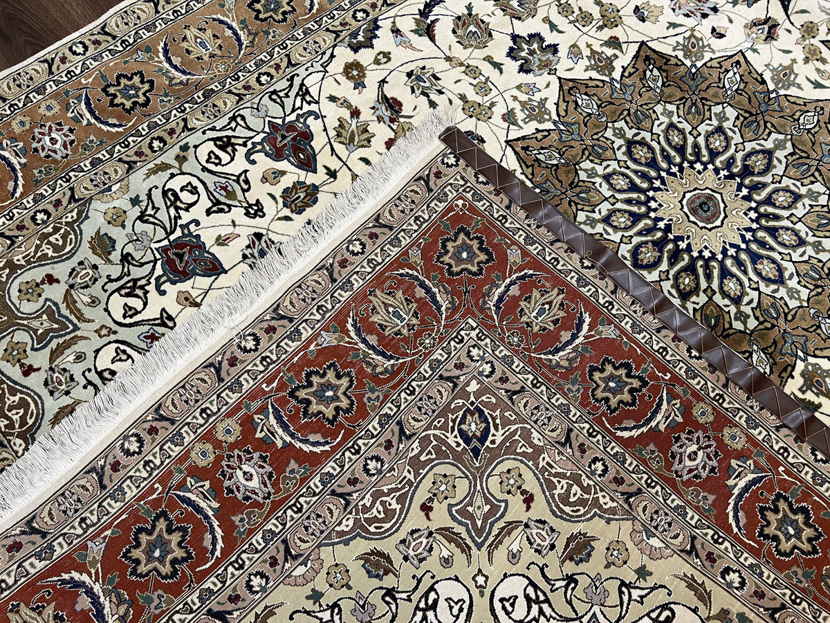 Wonderful Persian Tabriz Rug 7x10, Floral Medallion, Very Fine Oriental Carpet, Ivory - Jewel Rugs, view 10