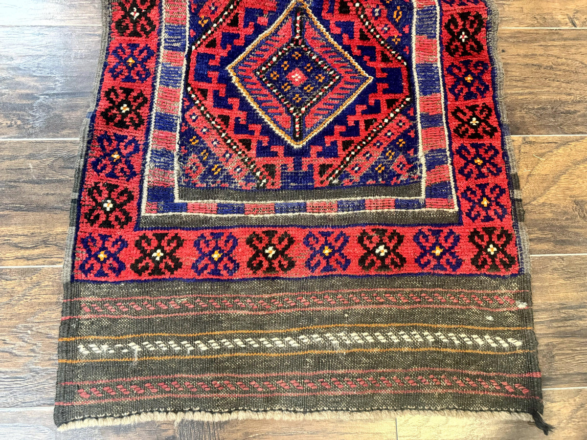 Turkoman Runner Rug 2 x 8.6, Skinny Runner, Handmade Wool Carpet for Hallway, Red and Blue, Wool, Vintage 8ft Runner - Jewel Rugs, view 6
