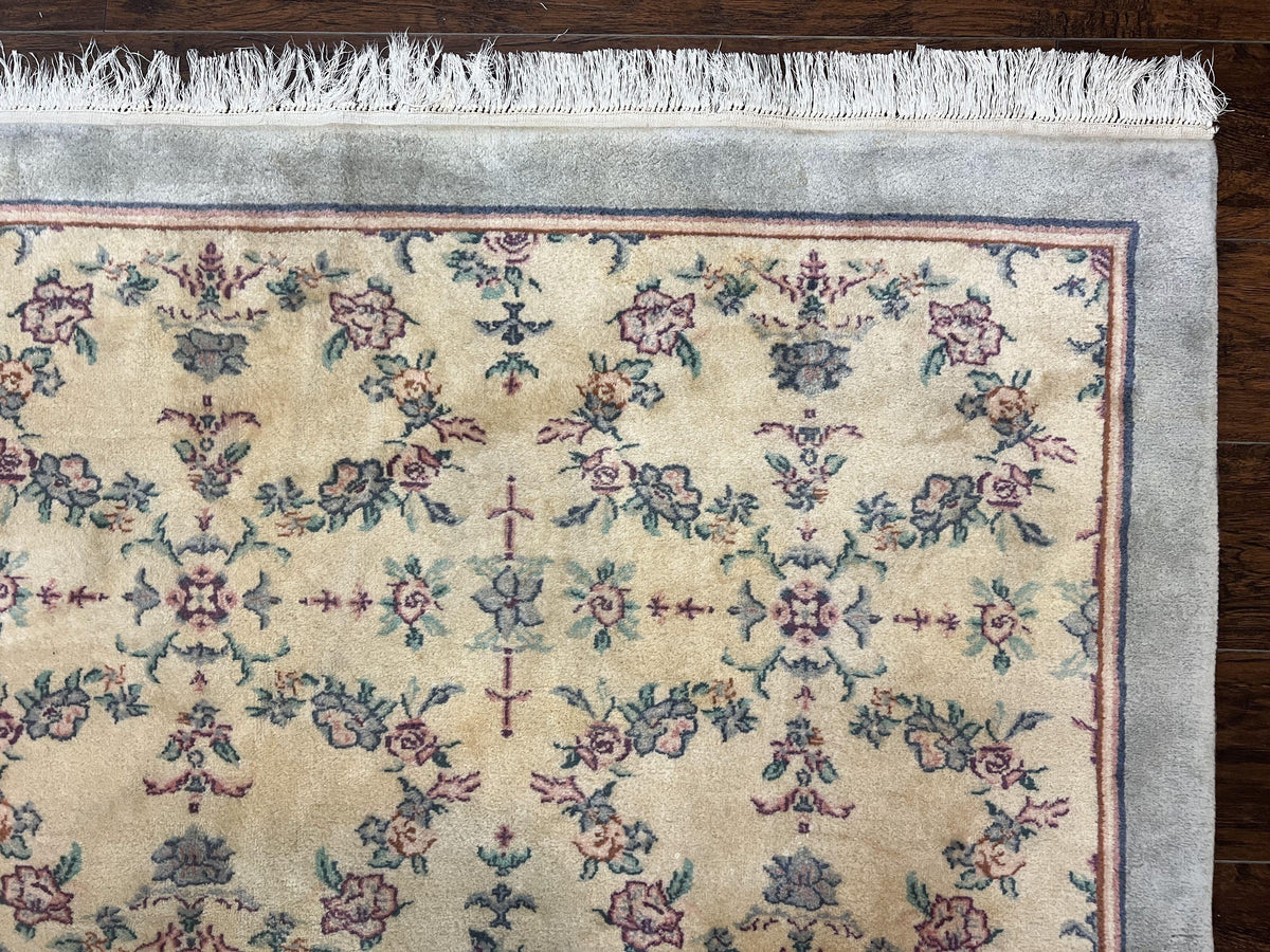 Sino Persian Rug 8x10, Floral, Oatmeal and Light Teal, Handmade Wool Vintage Carpet - Jewel Rugs, view 8