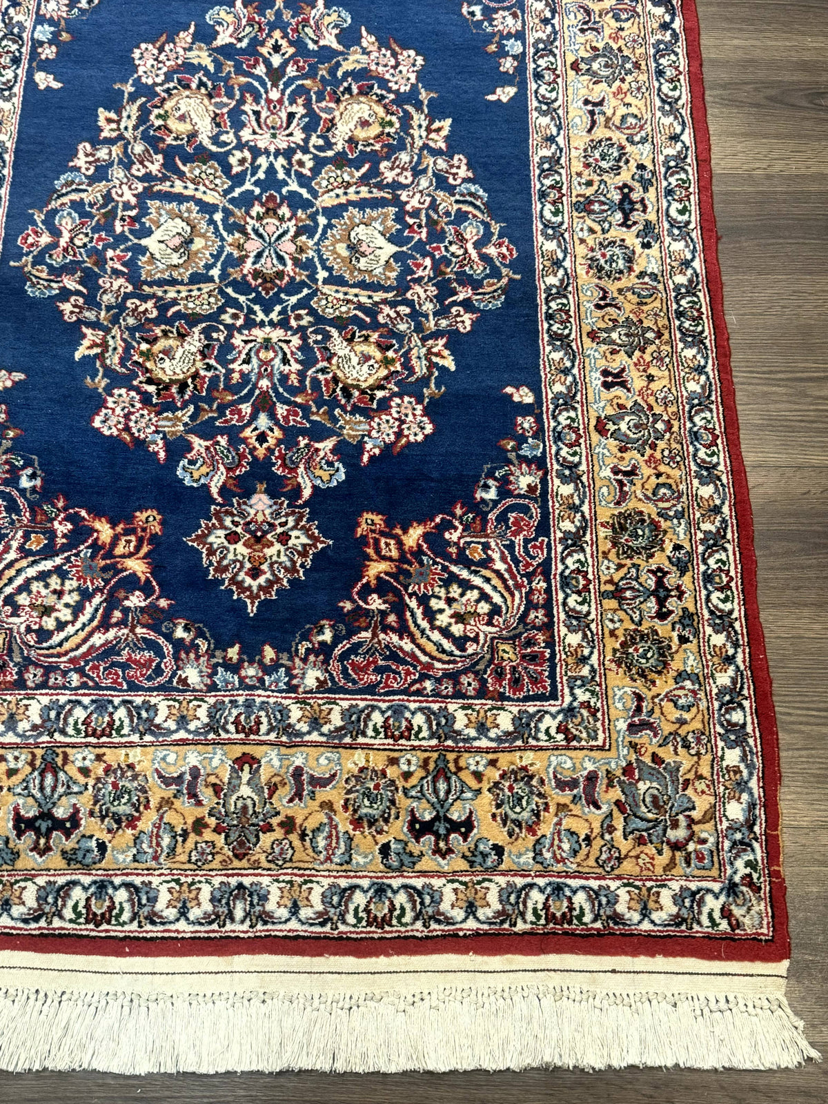 Blue Persian Qum Rug 3.6 x 5, Floral Medallion, Fine 310 KPSI - Jewel Rugs, view 9