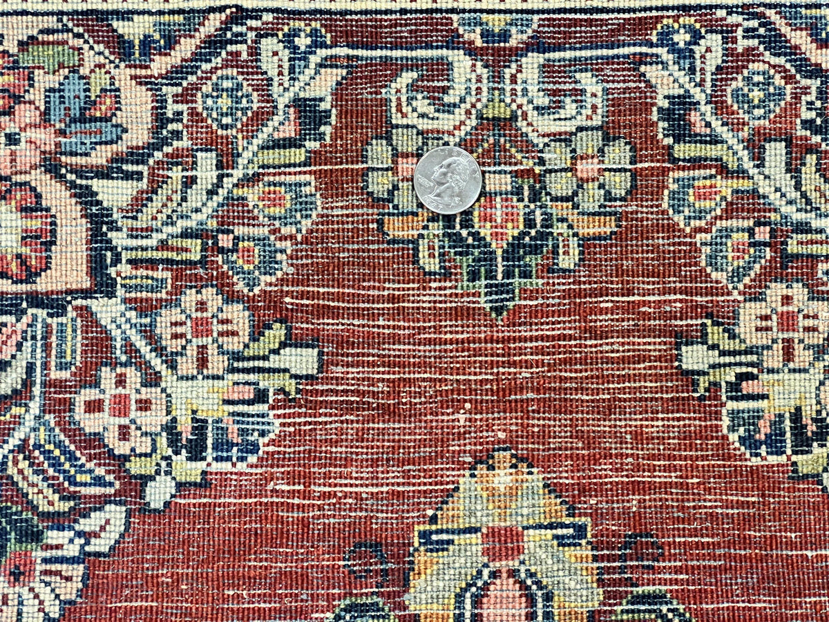 Persian Sarouk Runner Rug 2.7 x 6, Semi Open Field, Red, Handmade Hand Knotted, Wool Oriental Carpet, Vintage Semi Antique - Jewel Rugs, view 11