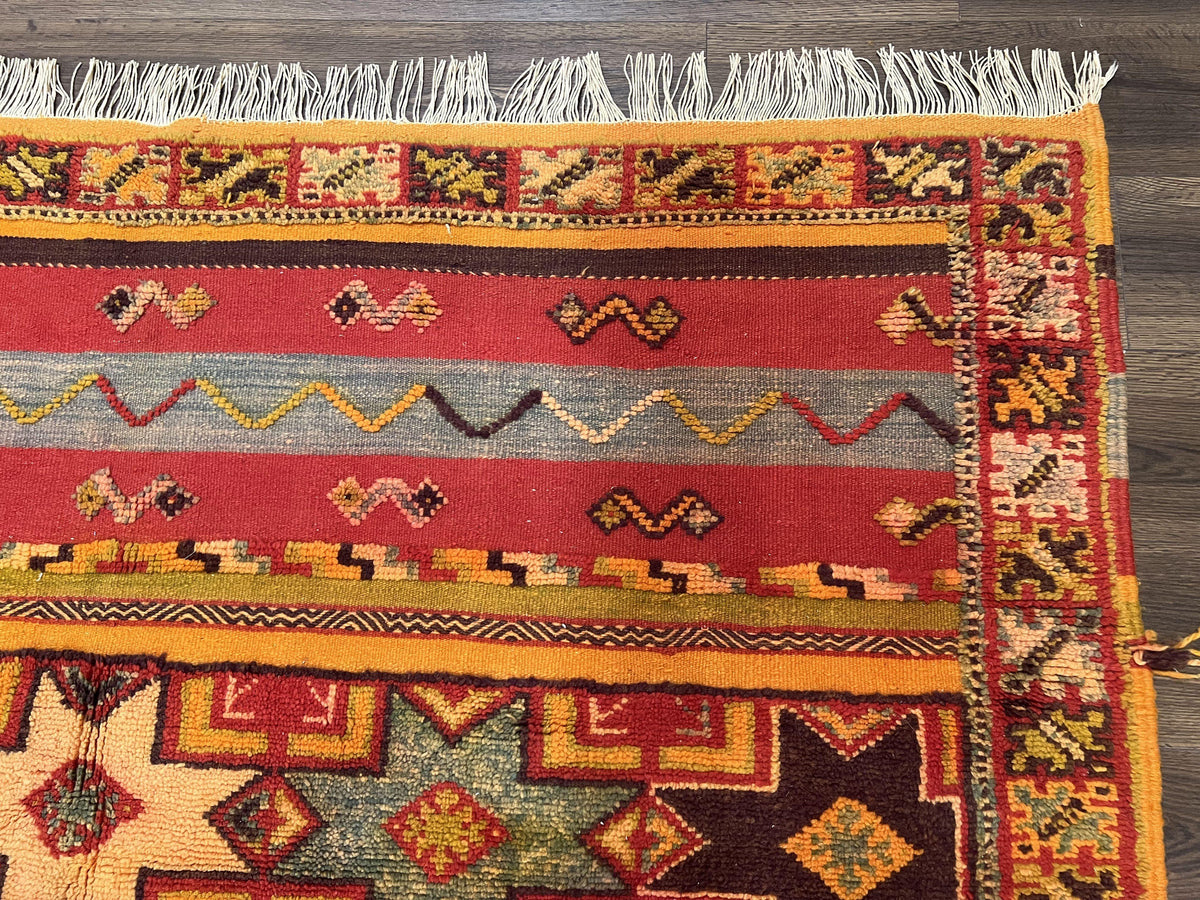 Unique Moroccan Rug 7x10, Room Sized Carpet, Red Orange Gray, Wool Oriental Striped Geometric Tribal Boho Rug, Flatweave with Raised Pile - Jewel Rugs, view 8