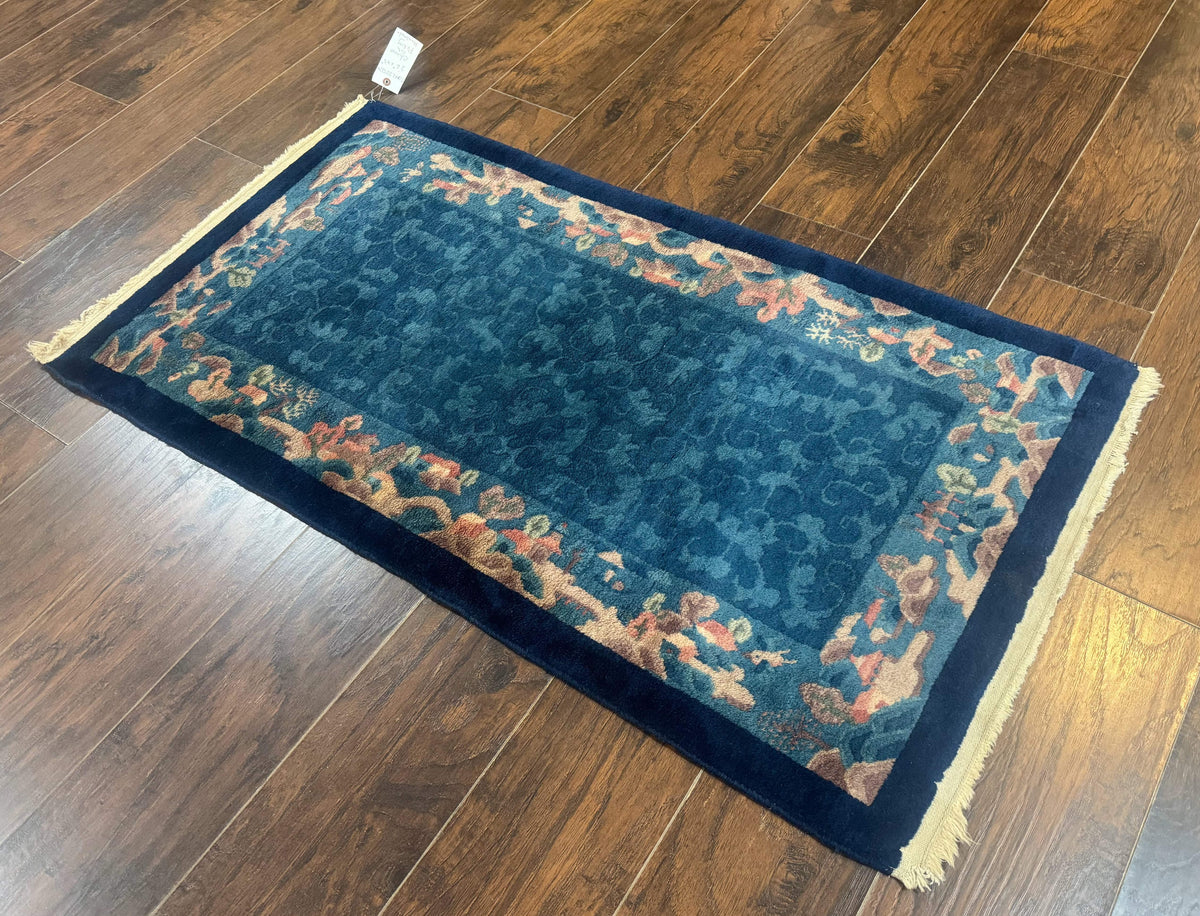 Blue Chinese Wool Rug 2.5 x 4, Peking Rug, Fete Rug, Semi Antique Chinese Carpet - Jewel Rugs, view 13