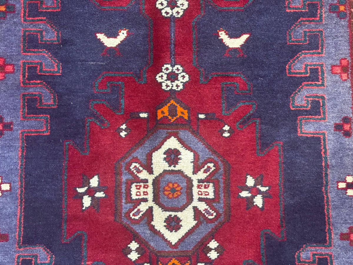 Persian Karajeh Runner Rug 3.6 x 9.5, Geometric Medallions, Tribal Village Rug, Navy Blue, Handmade - Jewel Rugs, view 13