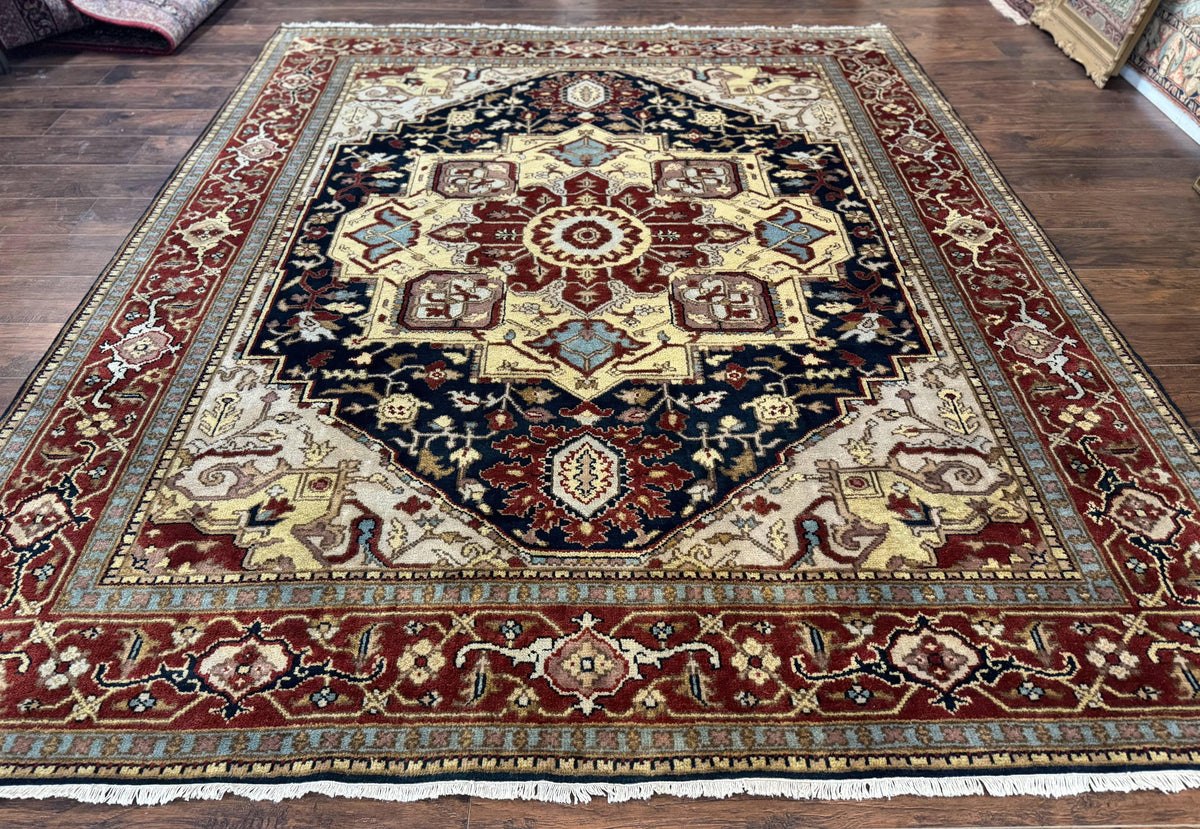 Indo Persian Heriz Rug 8x10, Geometric Medallion, Serapi Carpet, Wool Vintage Rug - Jewel Rugs, view 2