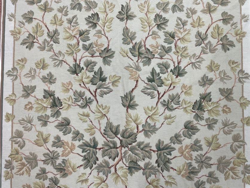 Aubusson Needlepoint Rug 9x12, Flatweave Carpet, Leaves, Wool, New, Handmade - Jewel Rugs, view 4