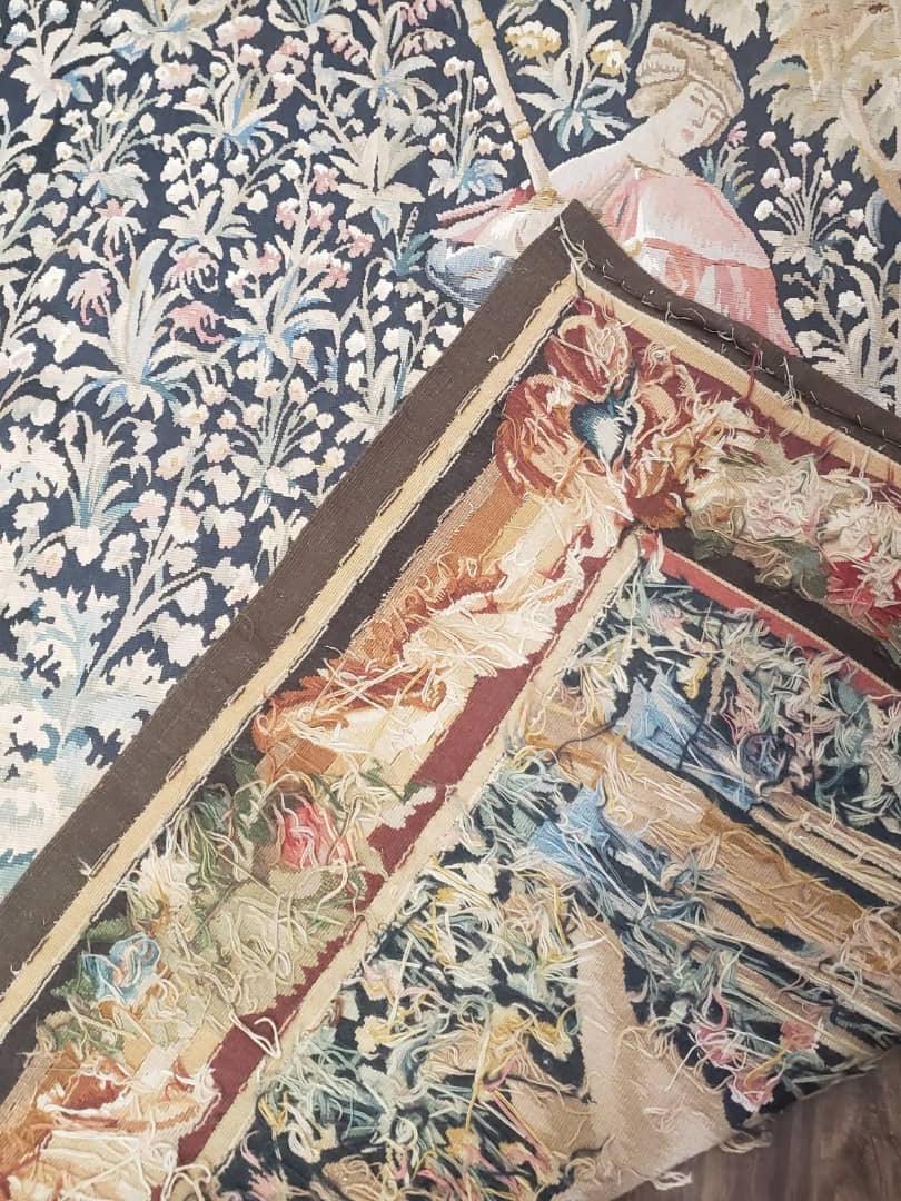 Vintage European Tapestry 5.4 x 7.11, Antique Style European Wall Hanging, Aubusson Weave Handmade Tapestry, Courtship Dating Scene, Animals - Jewel Rugs, view 10