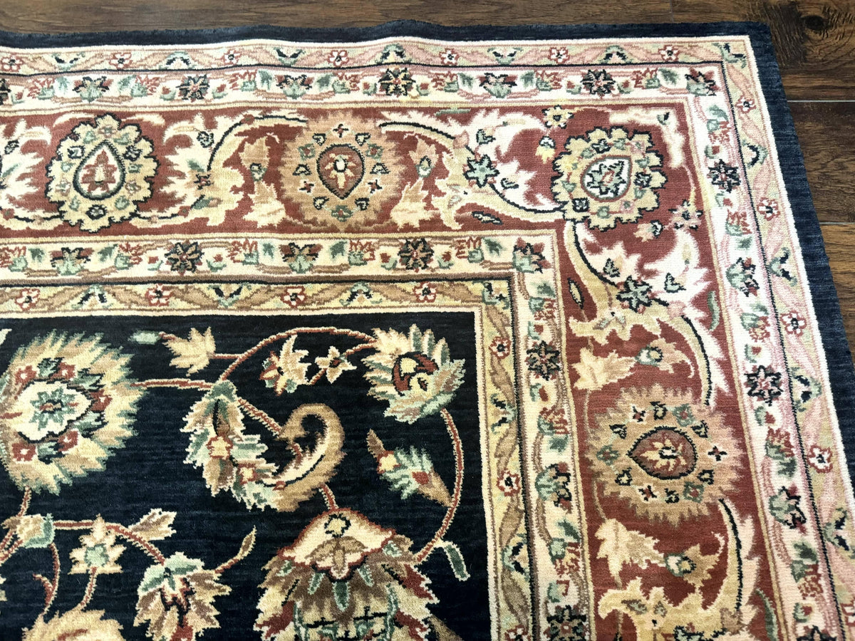 Vintage Oriental Rug 8x11, Floral Persian Design Carpet, Turkish Power Loomed Rug, Navy Blue Red Cream - Jewel Rugs, view 8