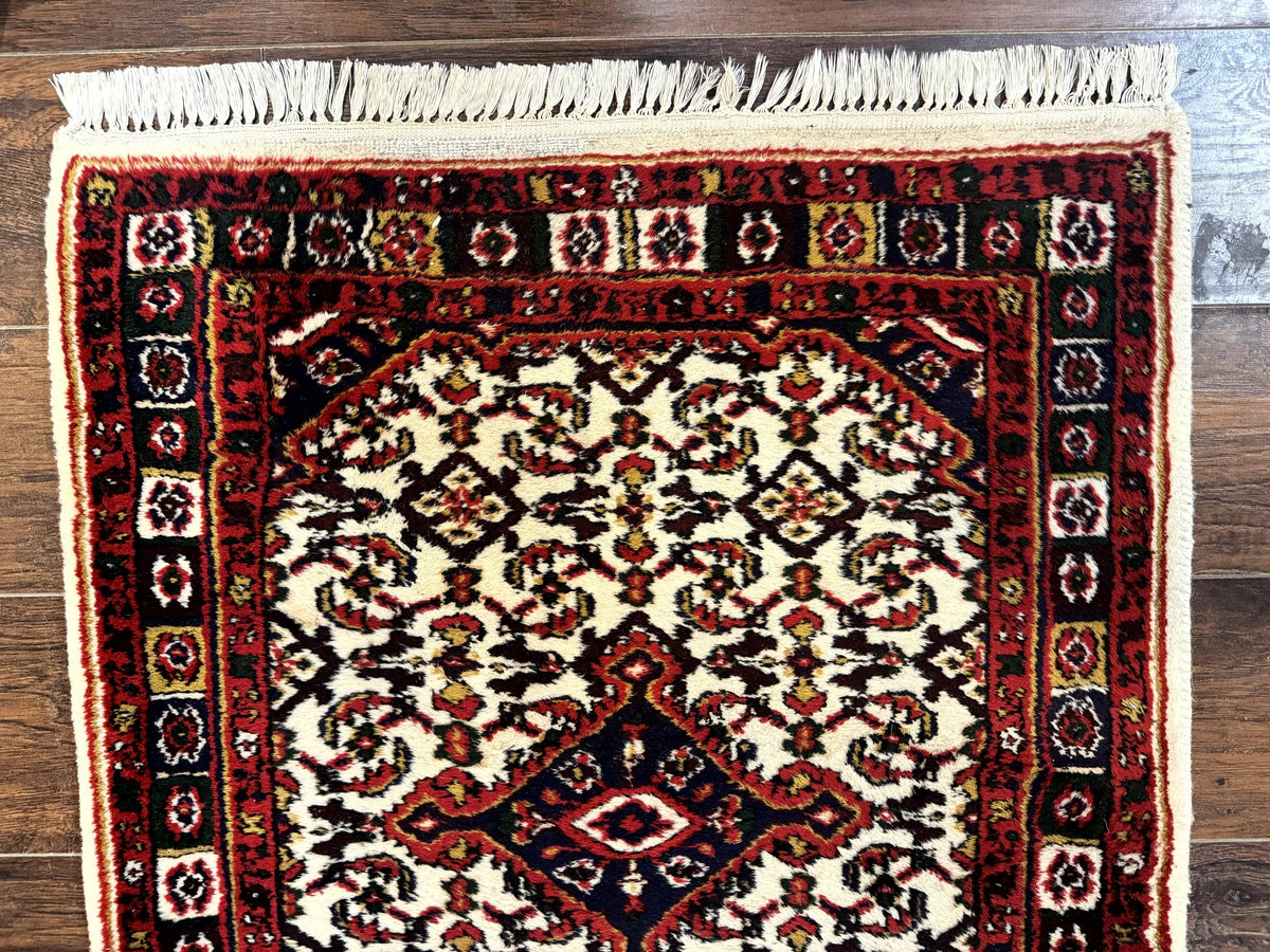 Indo Persian Bidjar Runner Rug 2.8 x 10, Vintage Rug for Hallway, 10ft Runner, Wool Handmade Ivory and Red, Medallions - Jewel Rugs, view 9