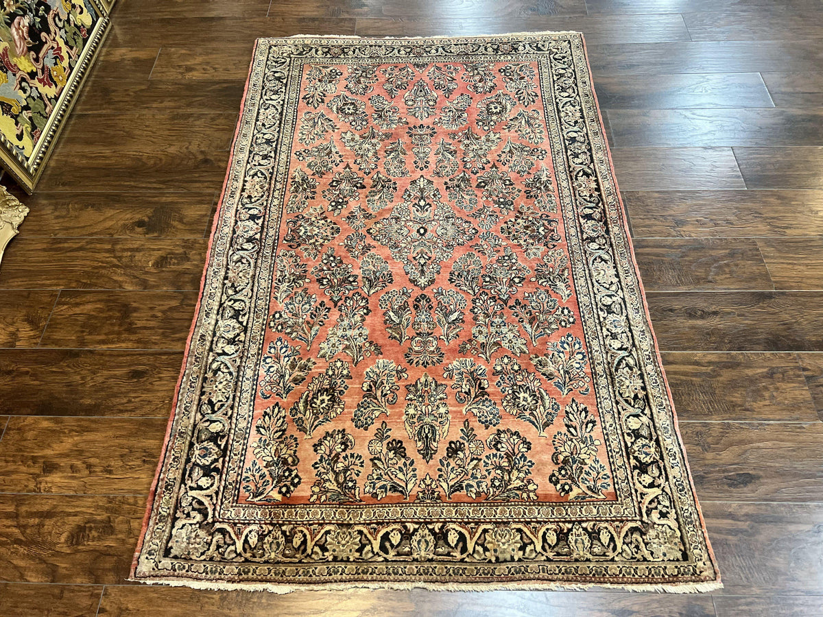 Antique Persian Sarouk Rug 4x7, Hand Knotted Wool Red Persian Carpet, Floral, Fine 300 KPSI - Jewel Rugs, view 12