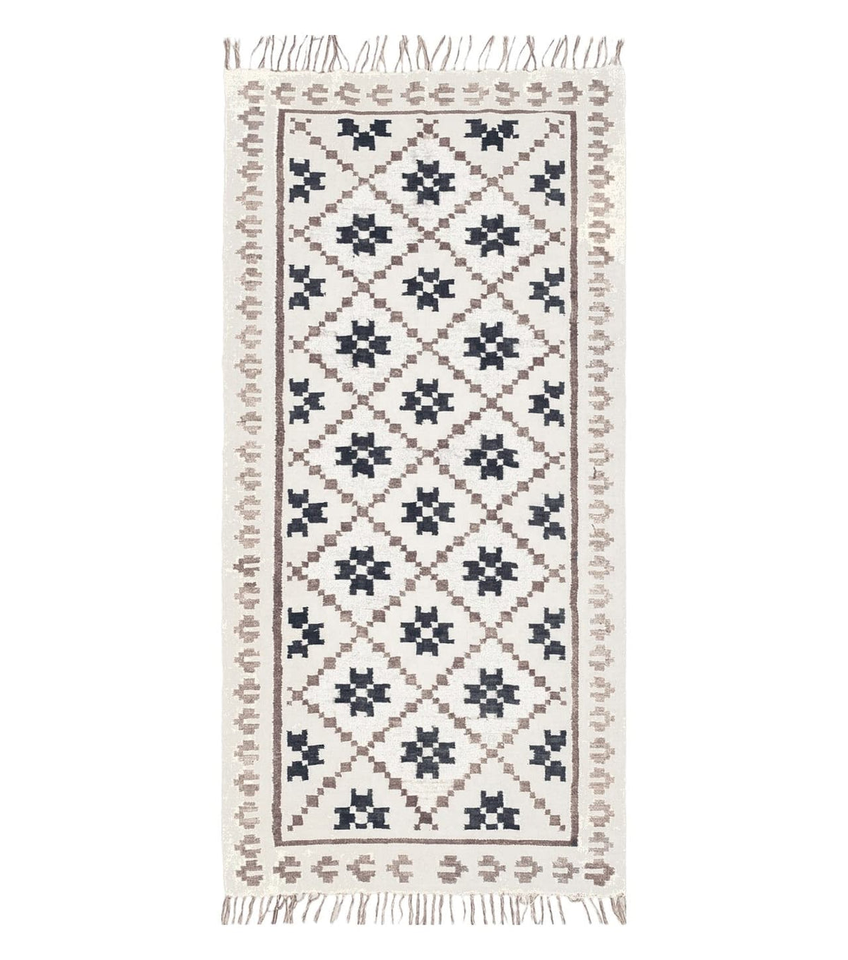 Semi Antique South American Blanket 4x8, Wool Hand-Woven Flatweave Kilim Rug, Handmade Antique Vintage Runner, Ivory & Blue, Diamond Panel - Jewel Rugs, view 2