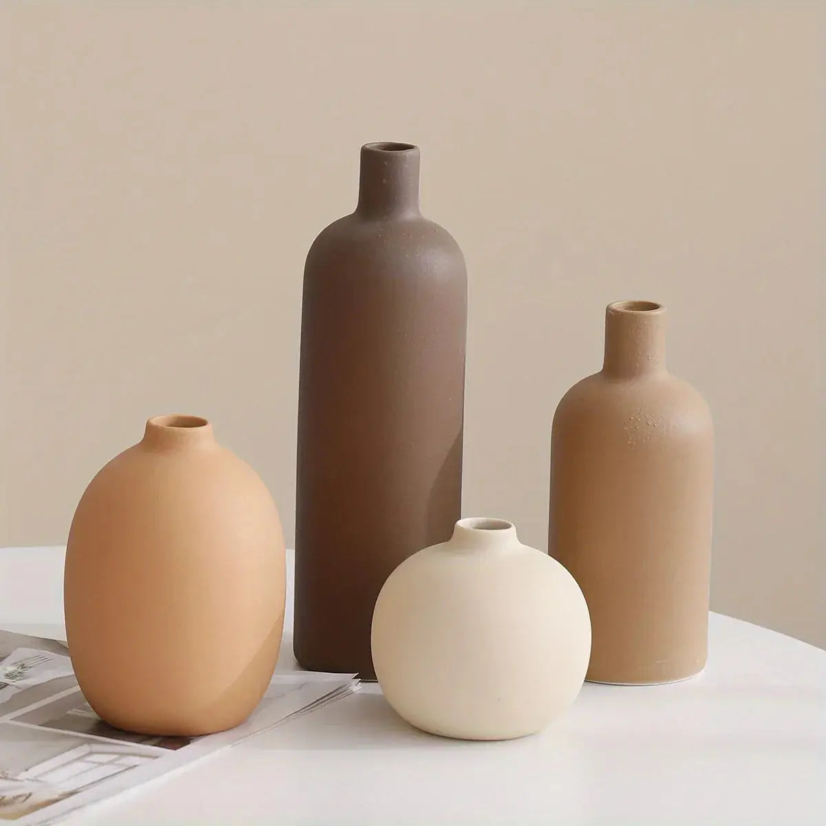4pcs decorative style ceramic vase, multi-piece combination creative home living room tabletop decorative vase, decorative vase, room decoration, home decoration, living room decoration, Mother's Day and other holidays for lo by House Of Avana