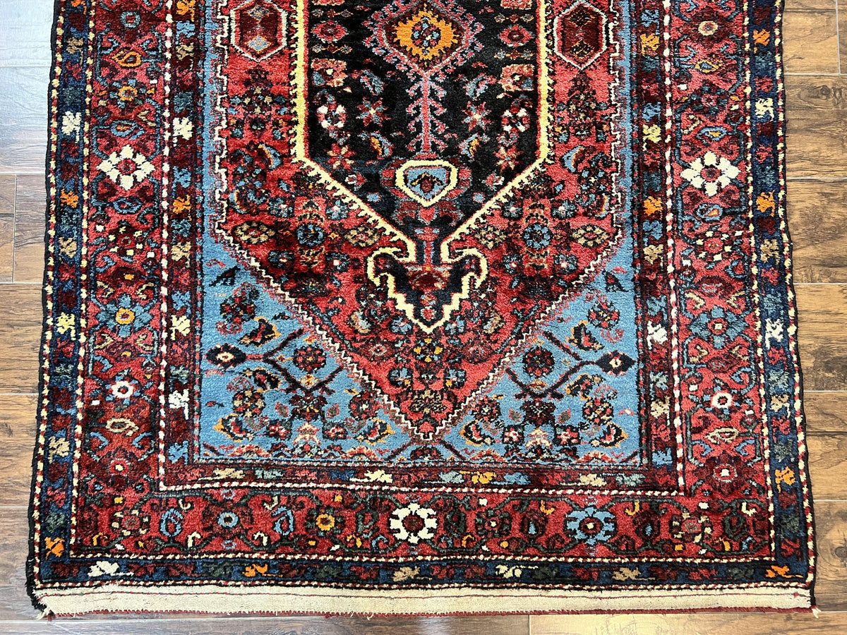 Antique Persian Tribal Rug 4x7, Wool Handmade 1920s Carpet, Red Blue, Persian Hamadan Rug - Jewel Rugs, view 5