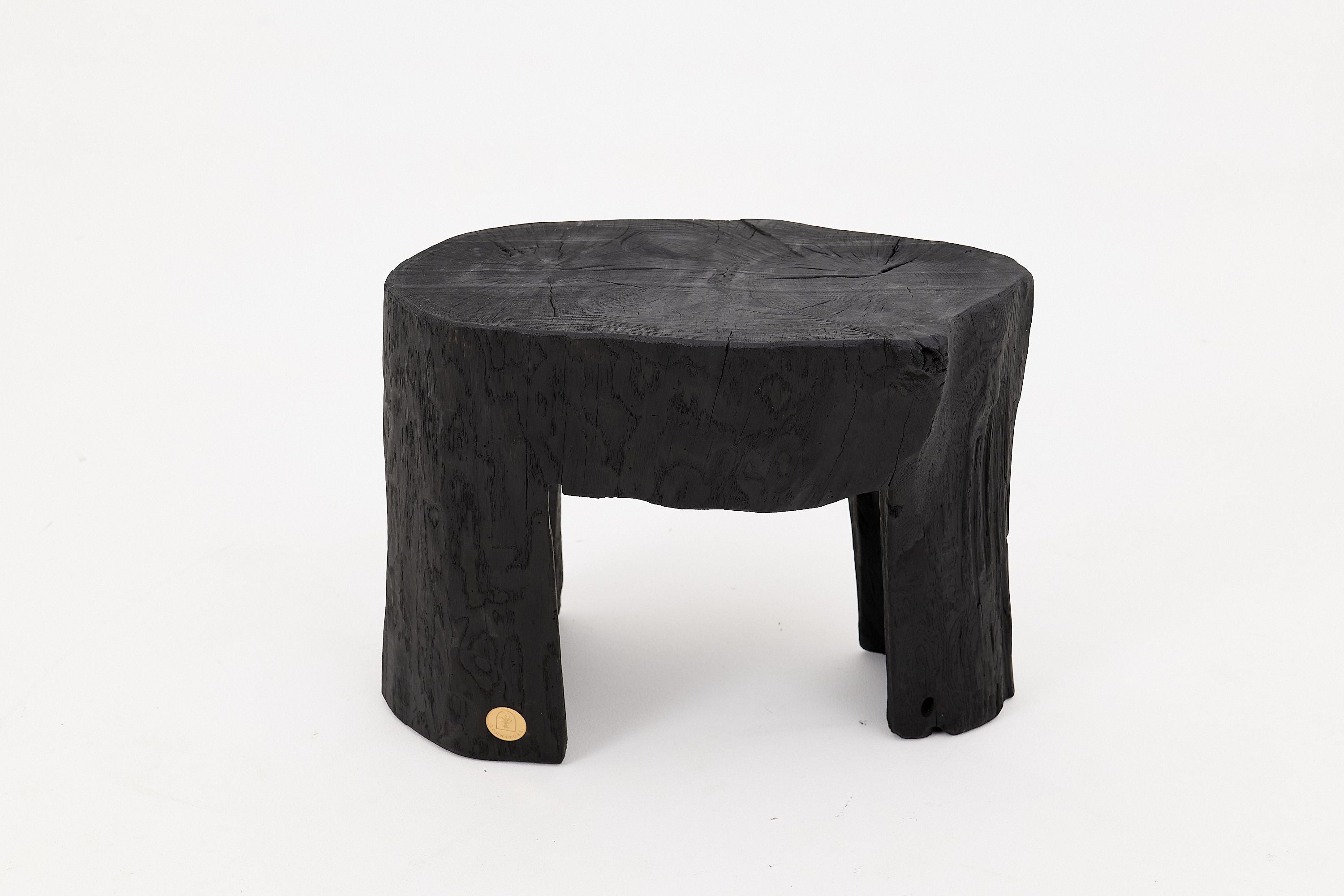 Rustic Sculptural Side Table, Burnt Black Wood, Carved, Unique, Logniture - image 2