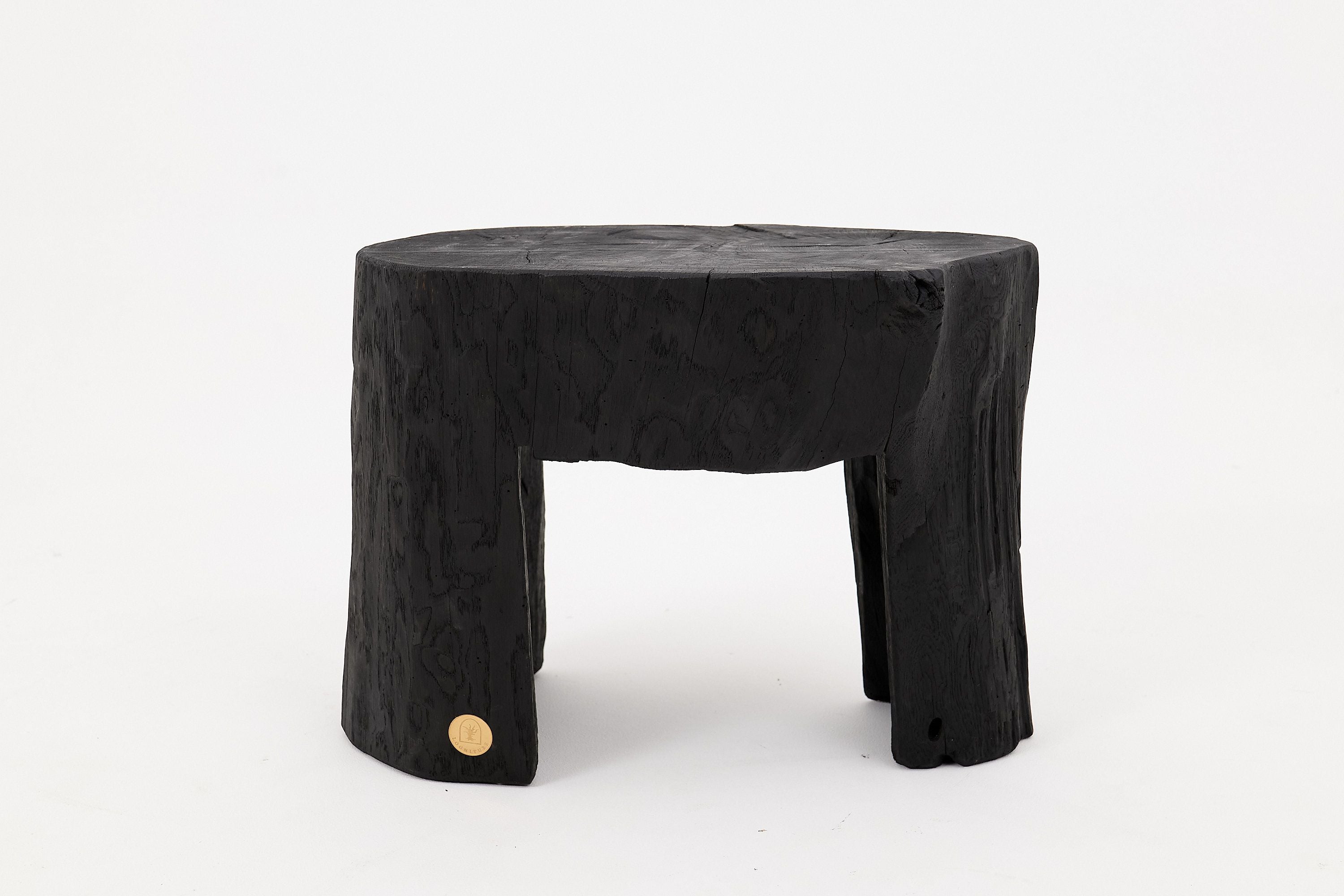 Rustic Sculptural Side Table, Burnt Black Wood, Carved, Unique, Logniture - image 3