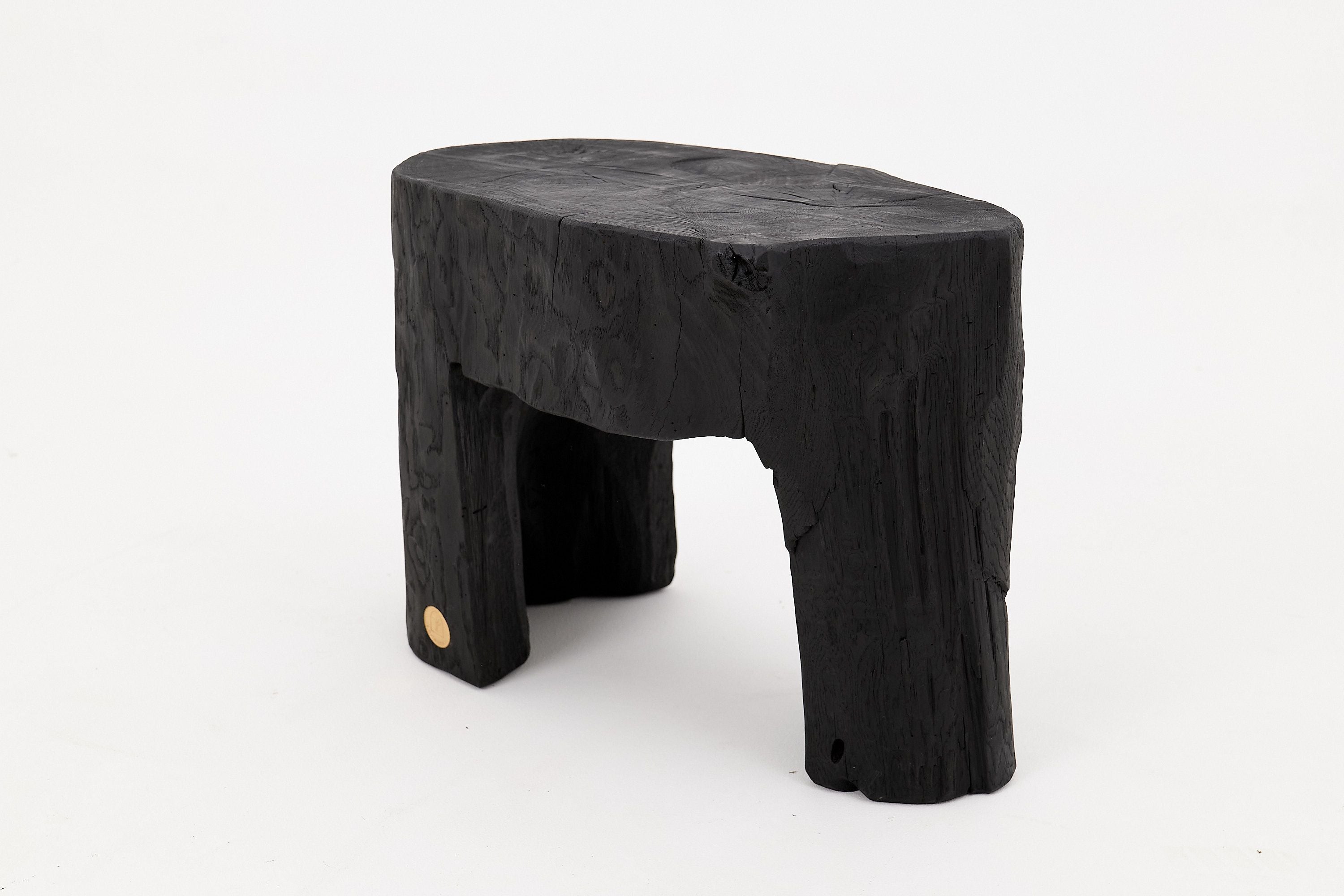 Rustic Sculptural Side Table, Burnt Black Wood, Carved, Unique, Logniture - image 5