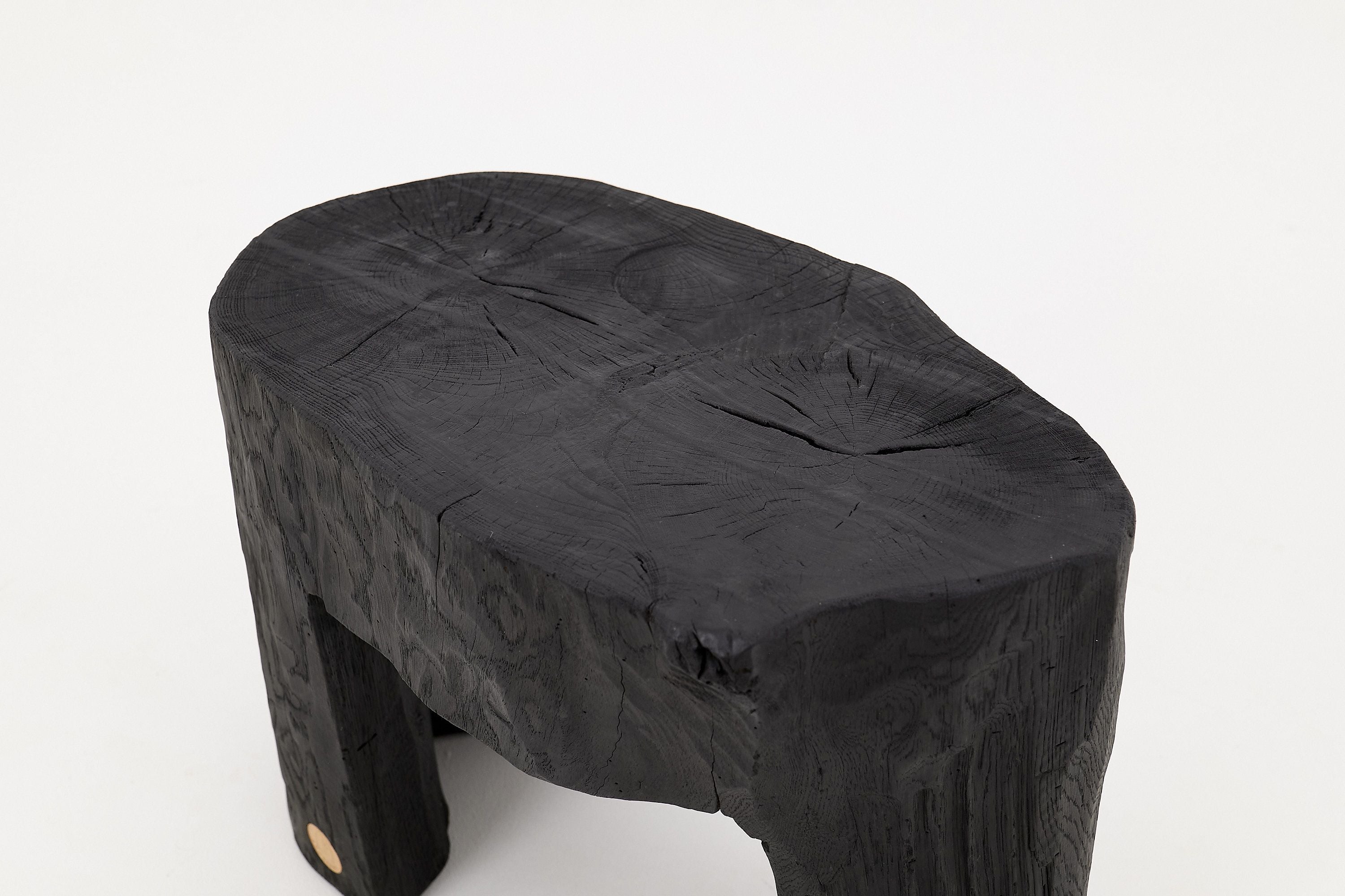 Rustic Sculptural Side Table, Burnt Black Wood, Carved, Unique, Logniture - image 7