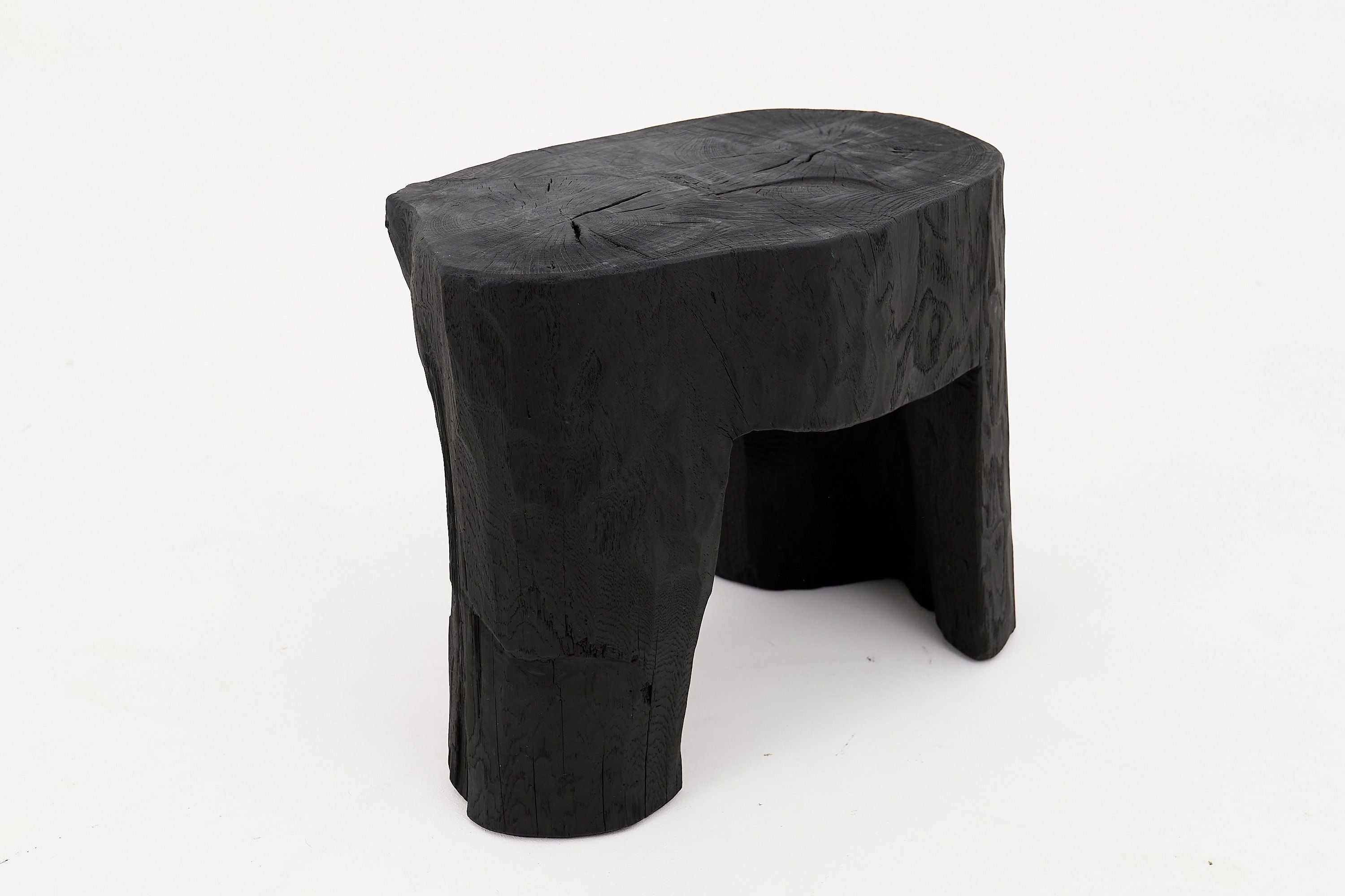 Rustic Sculptural Side Table, Burnt Black Wood, Carved, Unique, Logniture - image 8