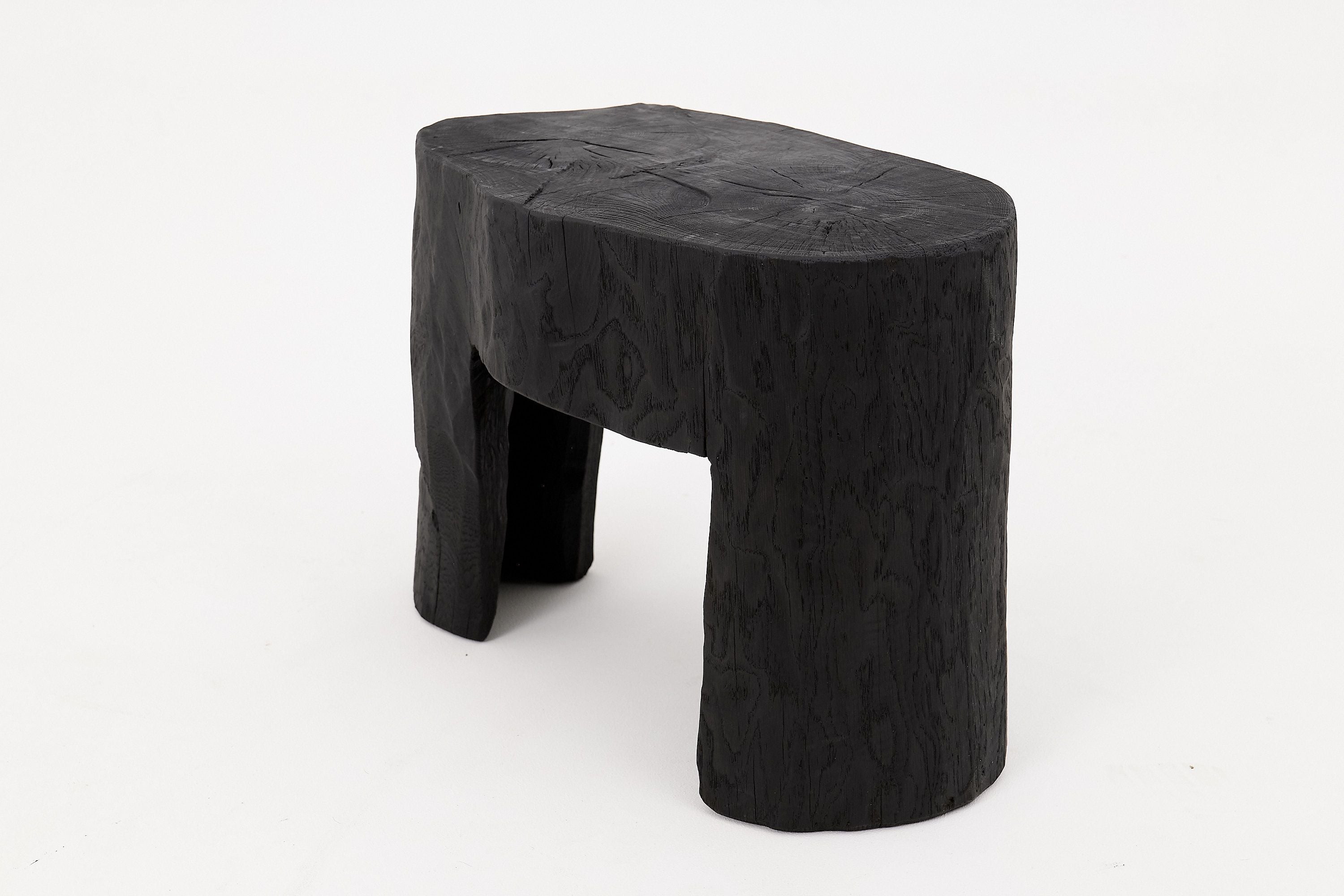 Rustic Sculptural Side Table, Burnt Black Wood, Carved, Unique, Logniture - image 11