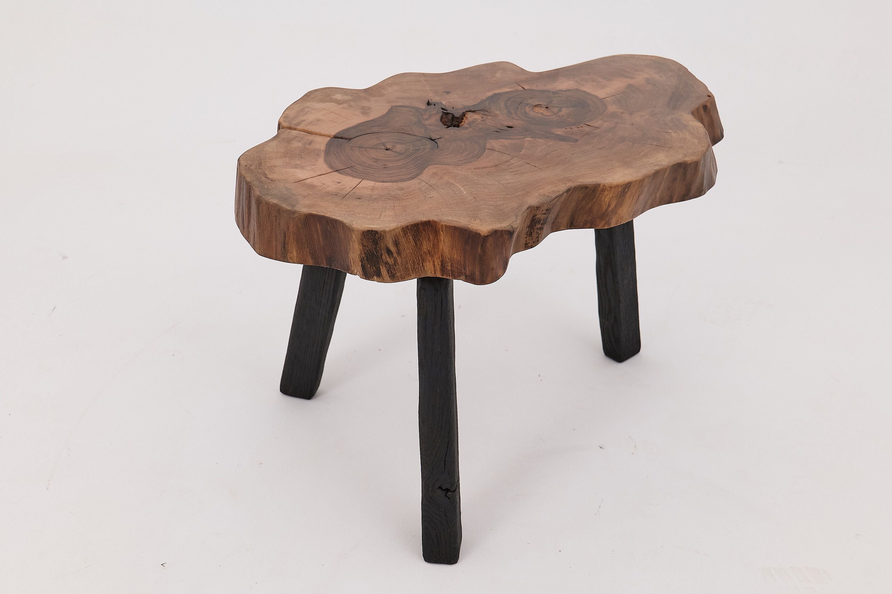 Rustic Sculptural Coffee Table, Walnut & Burnt Black Oak, Unique